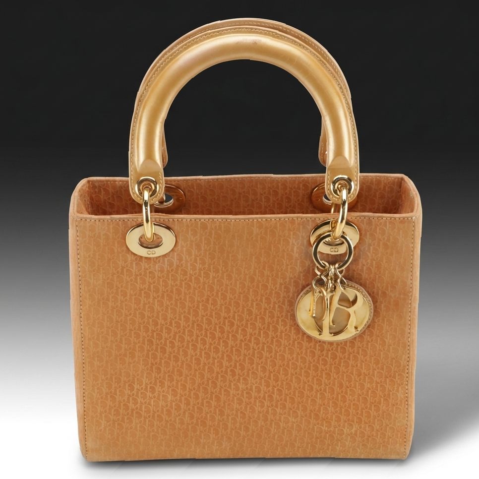 Christian Dior Lady Dior Two-Way Bag in Diorissimo Suede & Metallic Gold Leather