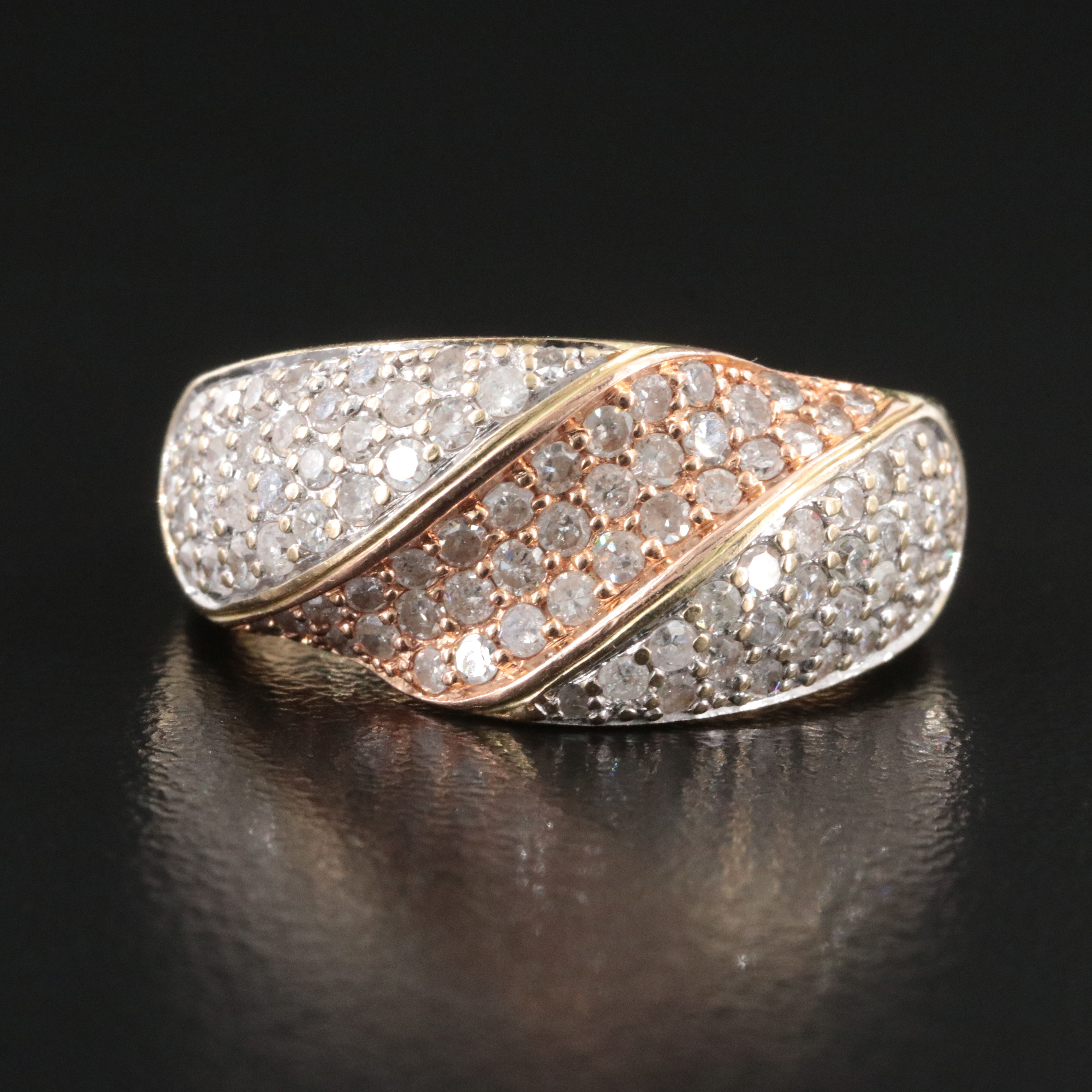 14K 1.00 CTW Pavé Diamond Twist Ring with Rose Gold Accent