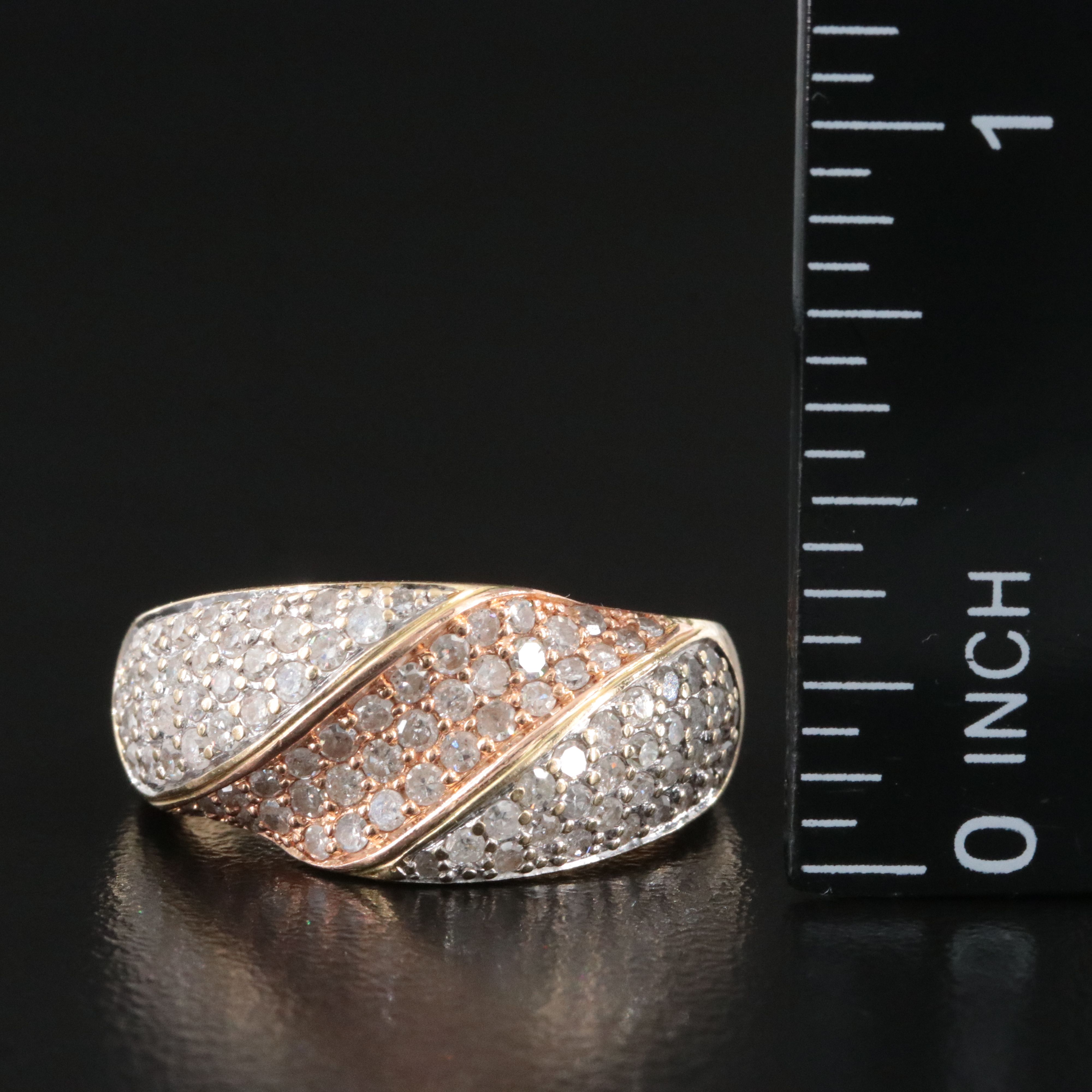 14K 1.00 CTW Pavé Diamond Twist Ring with Rose Gold Accent
