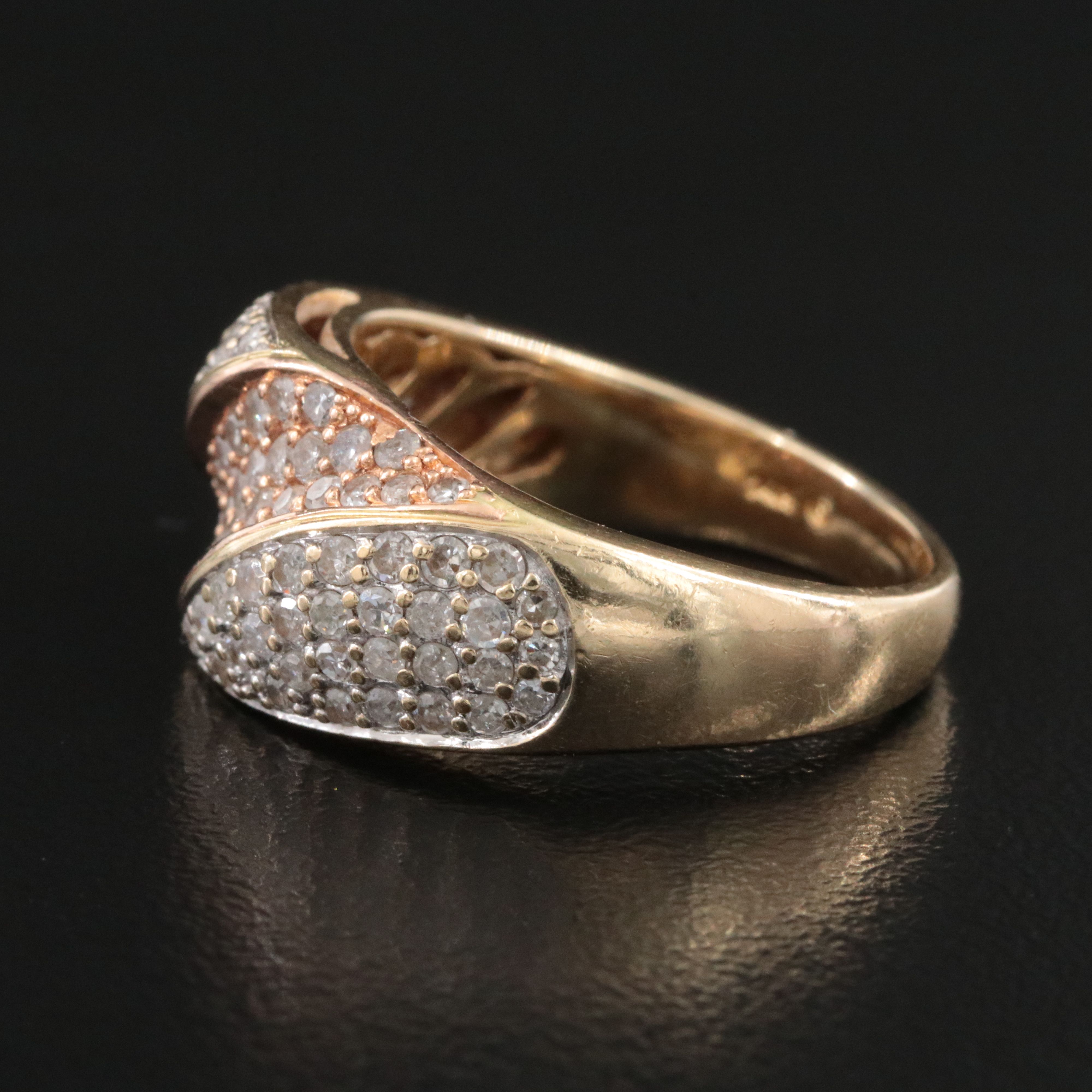 14K 1.00 CTW Pavé Diamond Twist Ring with Rose Gold Accent