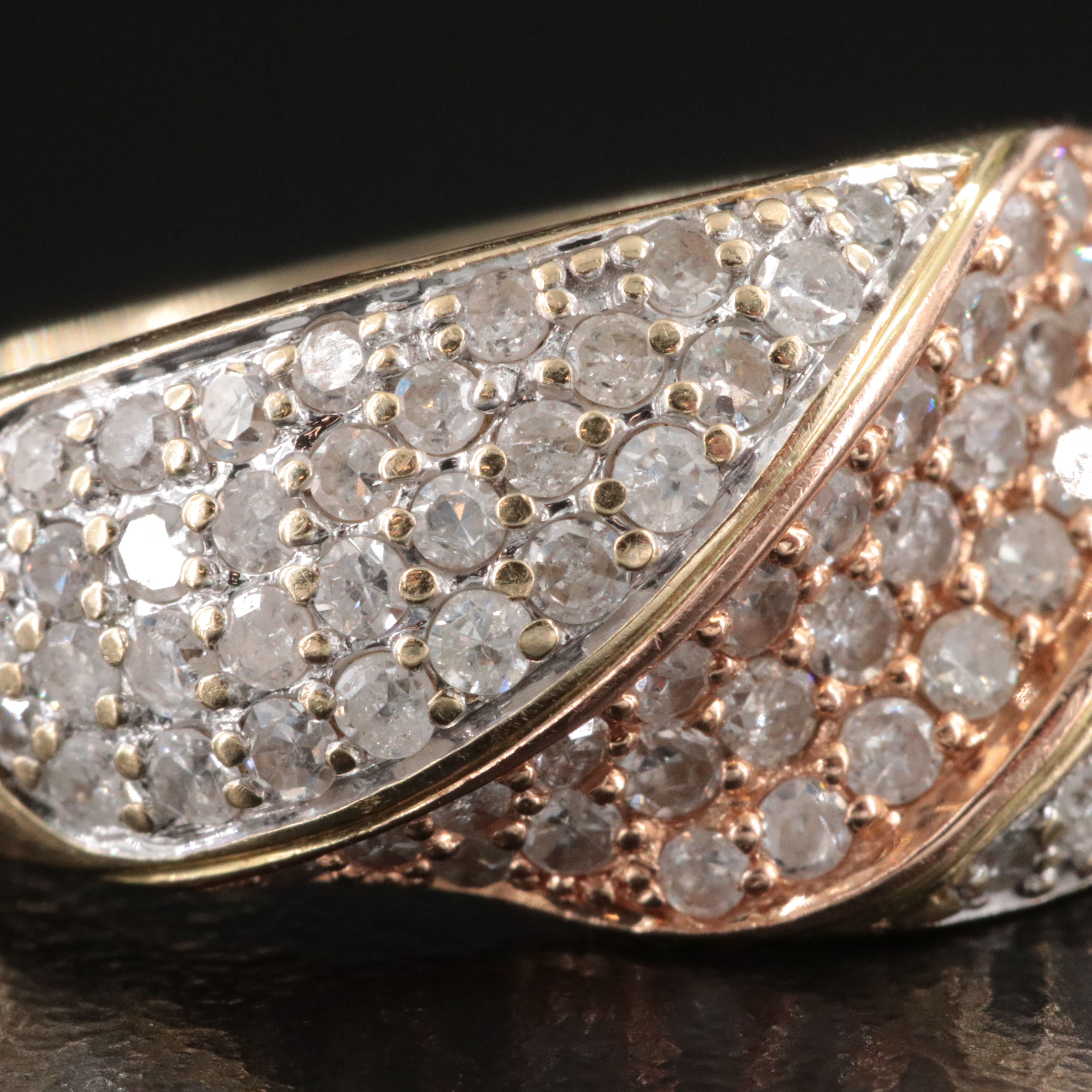 14K 1.00 CTW Pavé Diamond Twist Ring with Rose Gold Accent