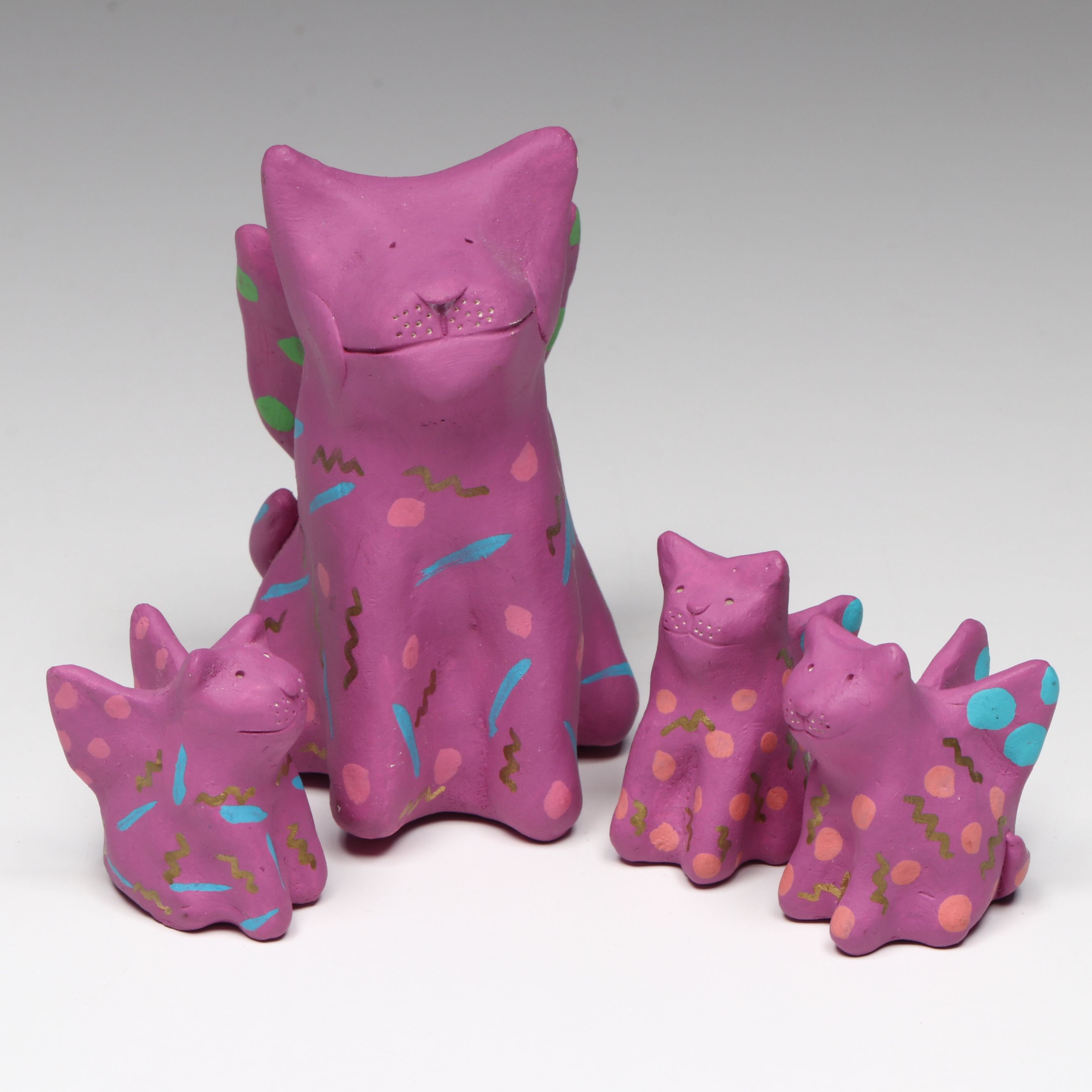 Whimsical Polymer Clay Winged Cat Figurines