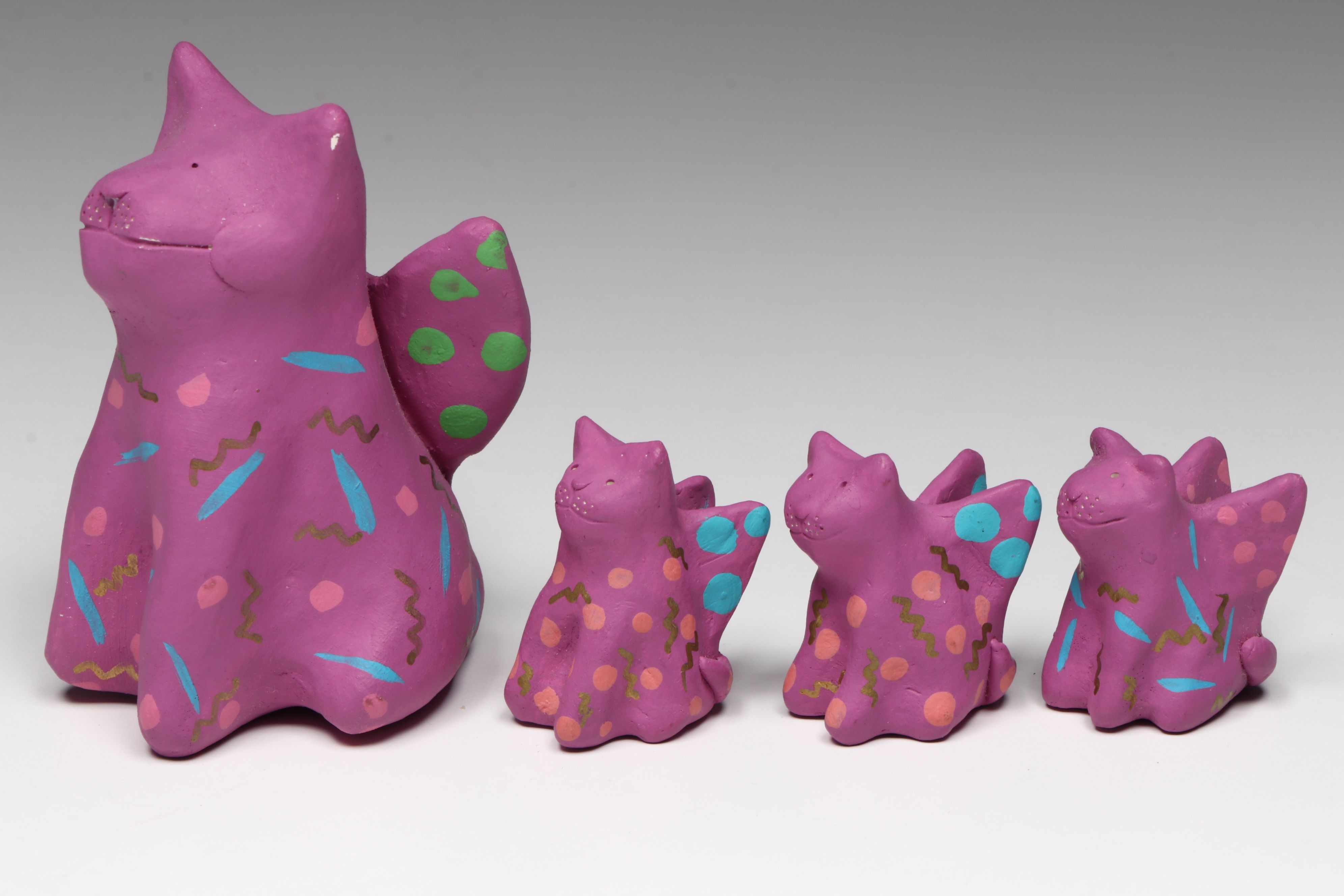 Whimsical Polymer Clay Winged Cat Figurines