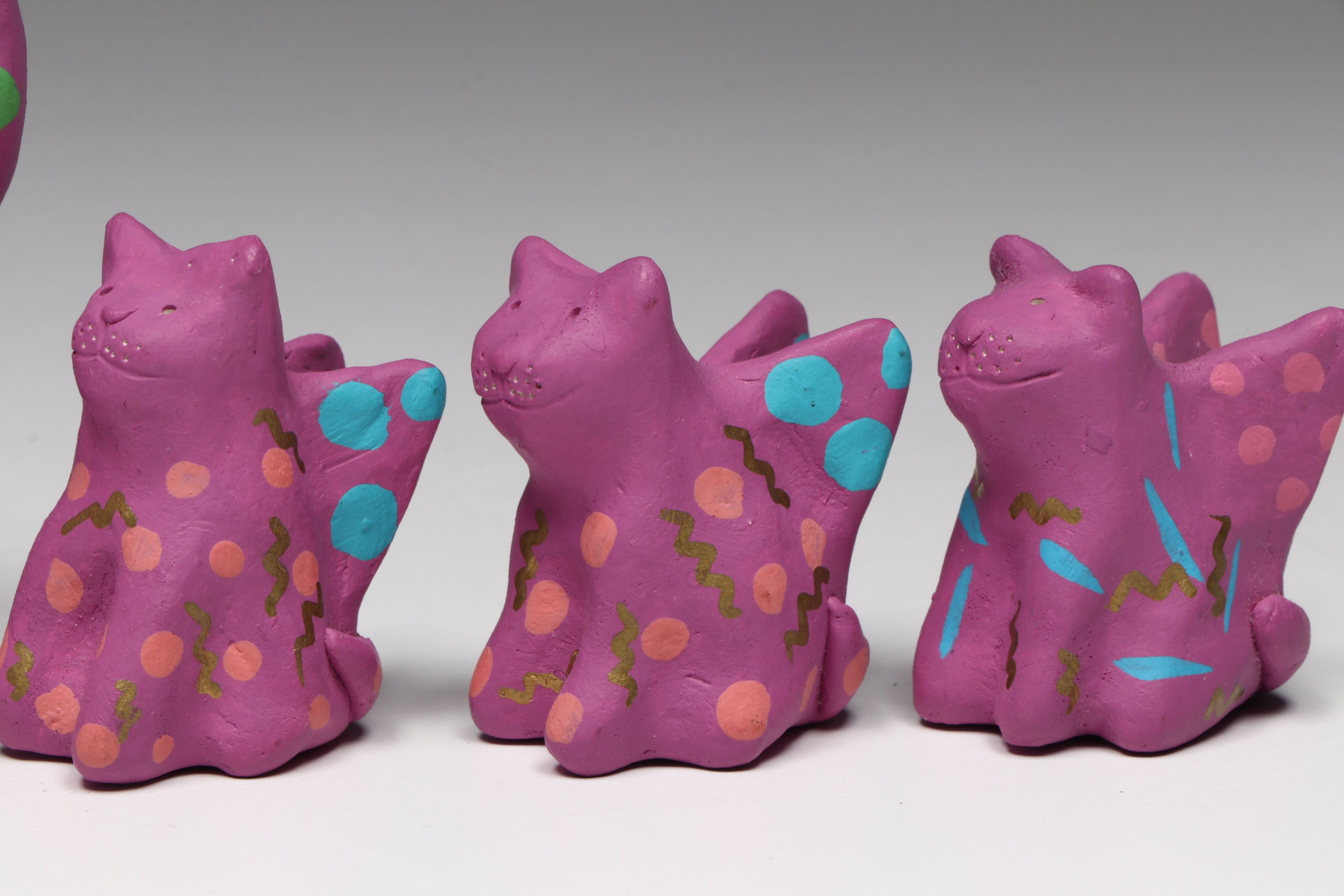 Whimsical Polymer Clay Winged Cat Figurines