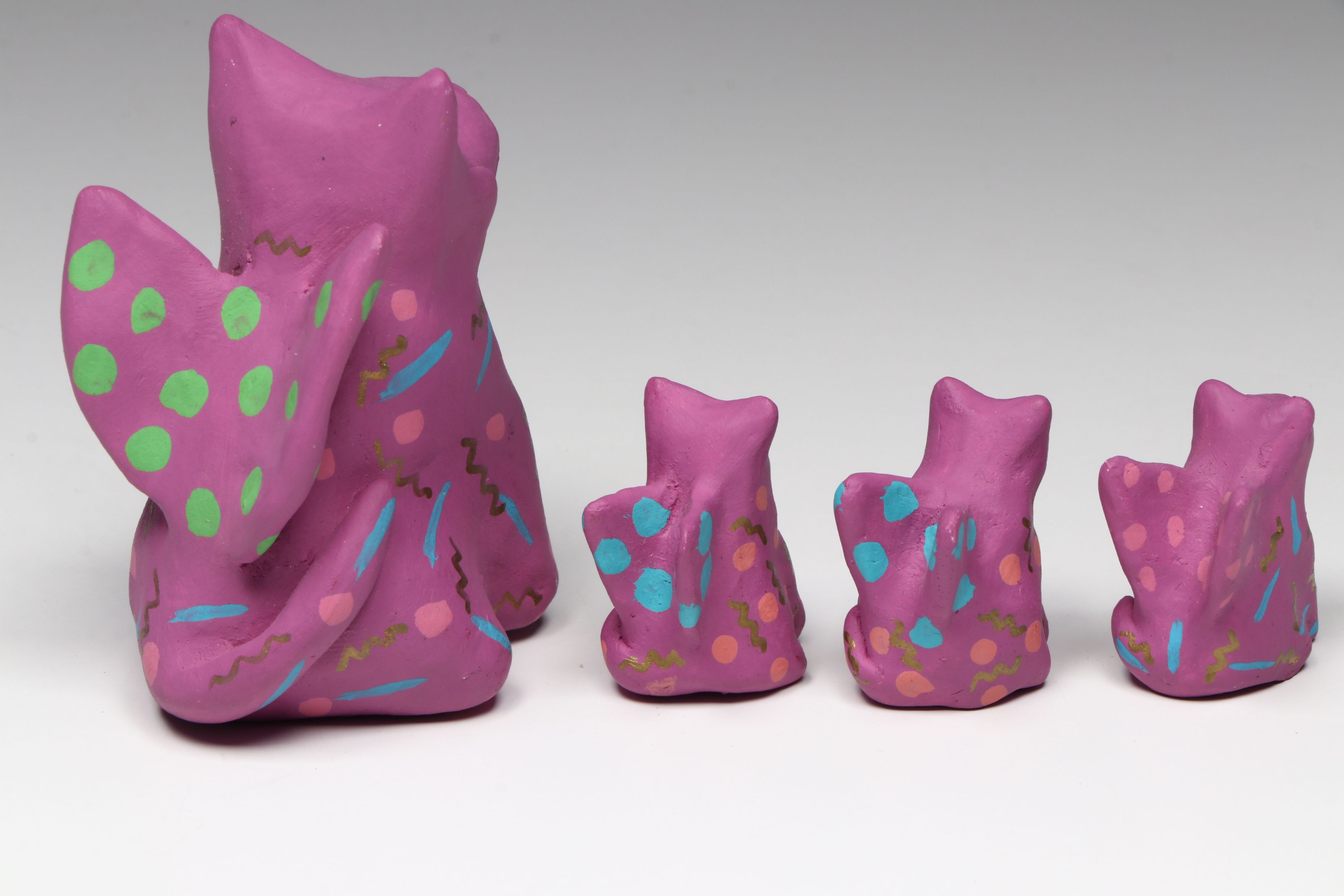 Whimsical Polymer Clay Winged Cat Figurines