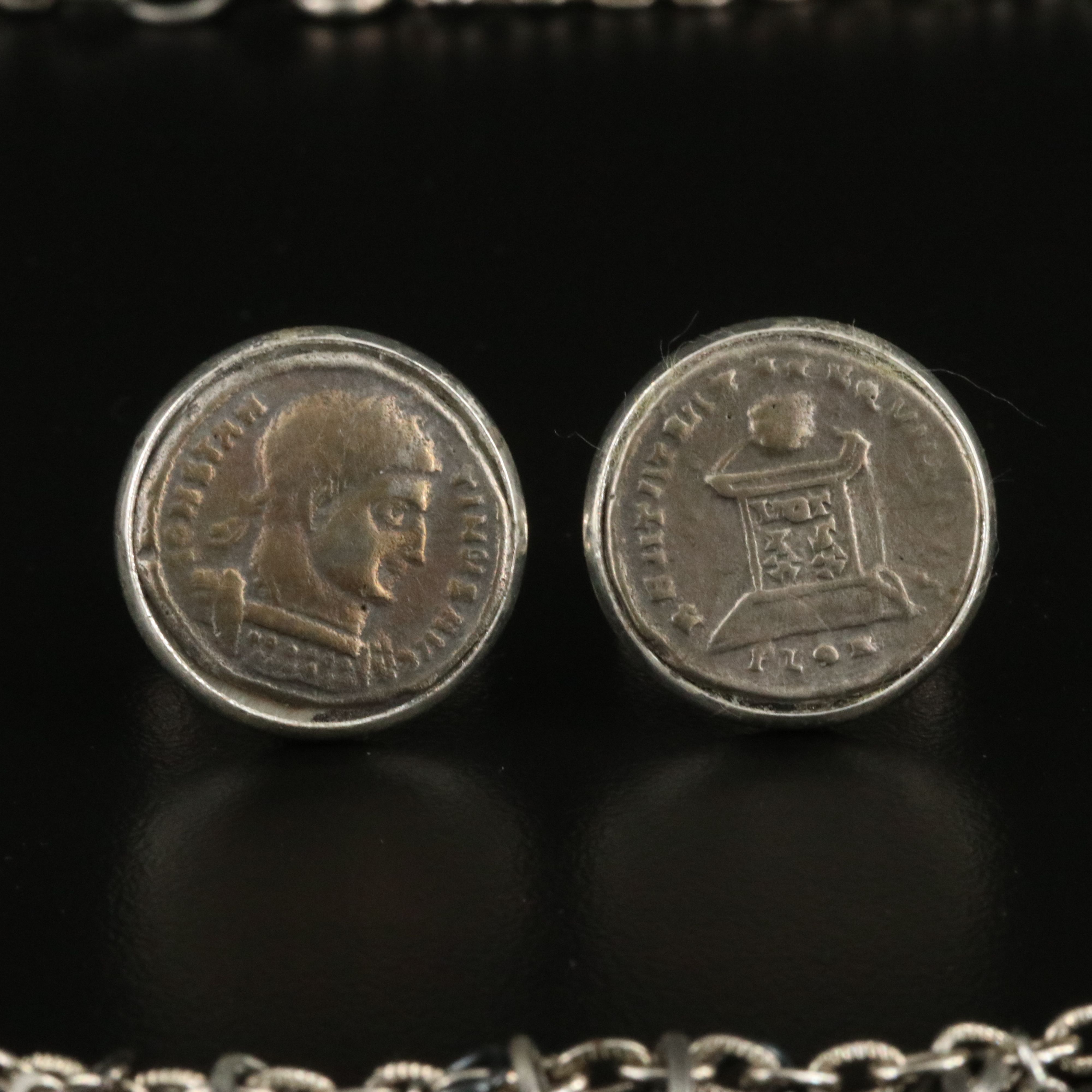 Ancient Roman Coin Cufflinks with Ecclesiastical Fringe and Medallion Necklaces
