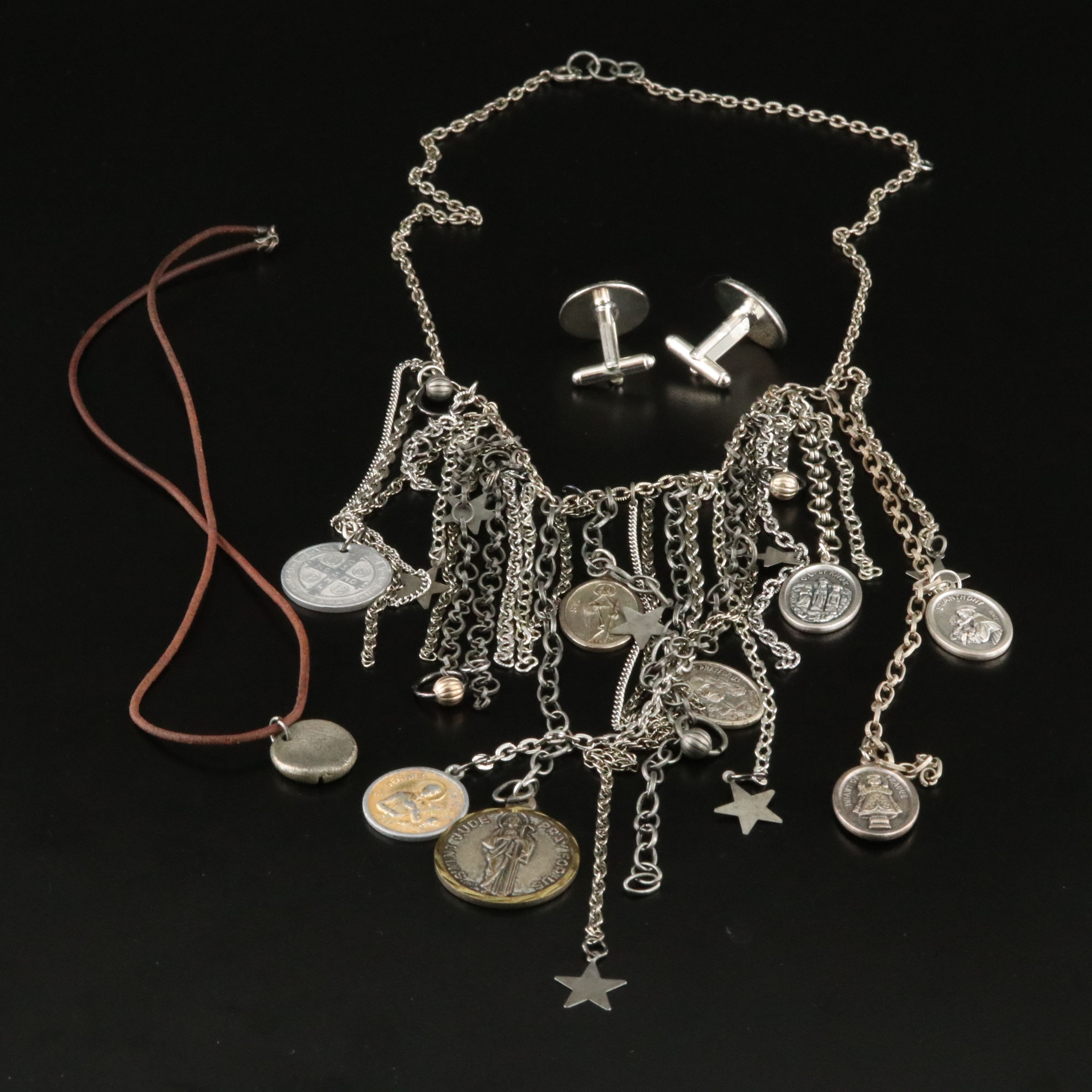 Ancient Roman Coin Cufflinks with Ecclesiastical Fringe and Medallion Necklaces
