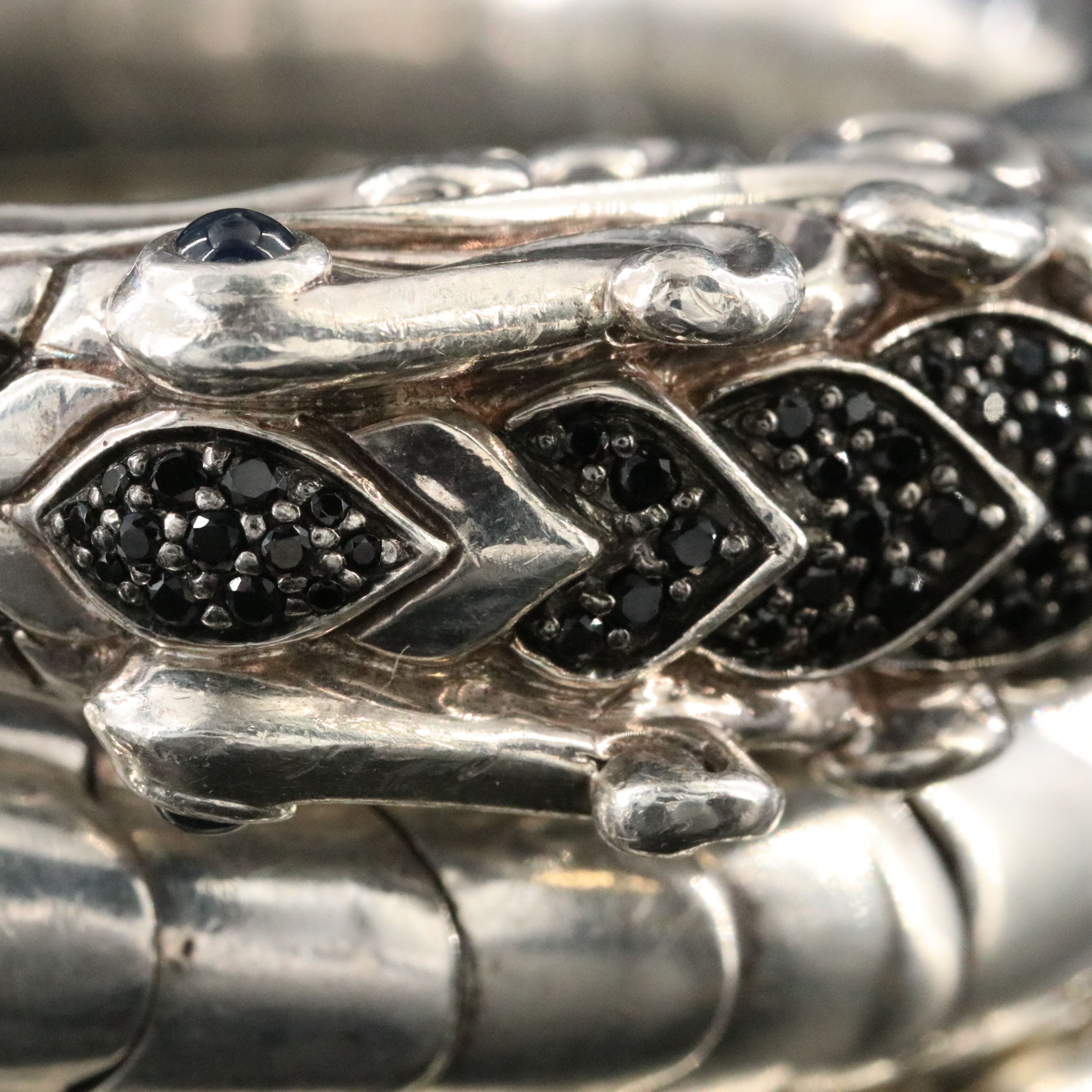 John Hardy  Legends Naga Sterling and Black Sapphire Double Coil Dragon Bracelet