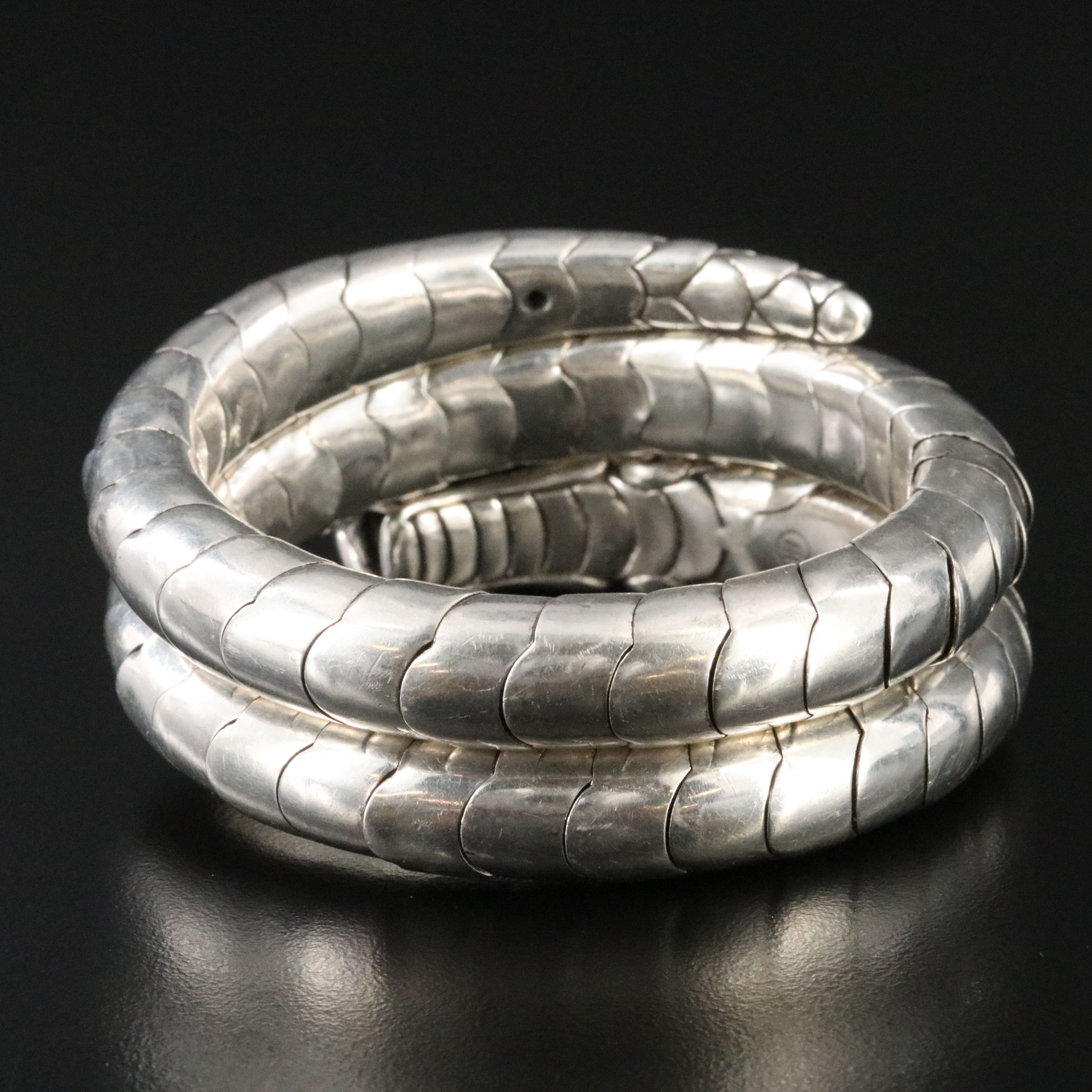 John Hardy  Legends Naga Sterling and Black Sapphire Double Coil Dragon Bracelet