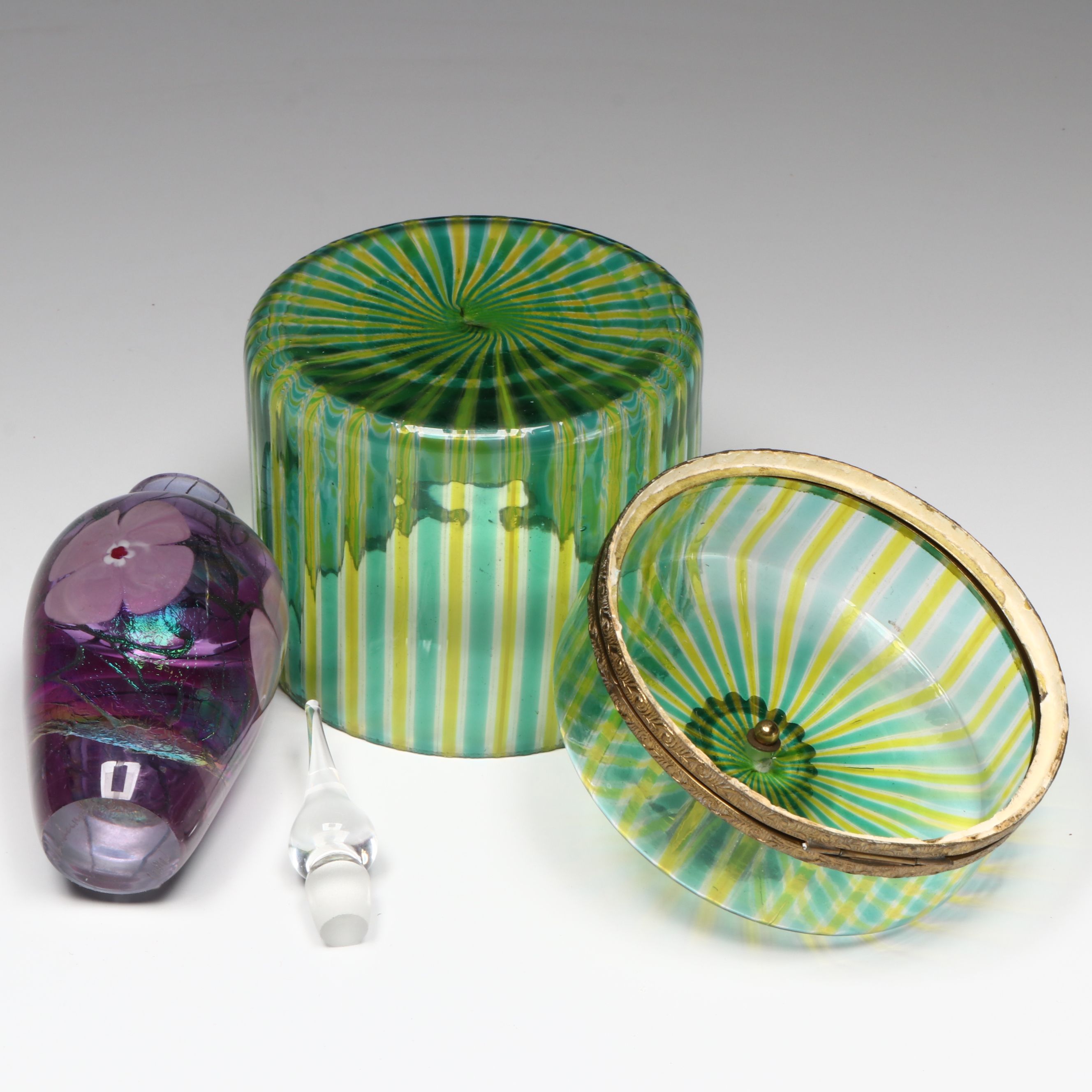 Jerry Vandermark Blown Art Glass Perfume Bottle with Murano Style Filigrana Jar