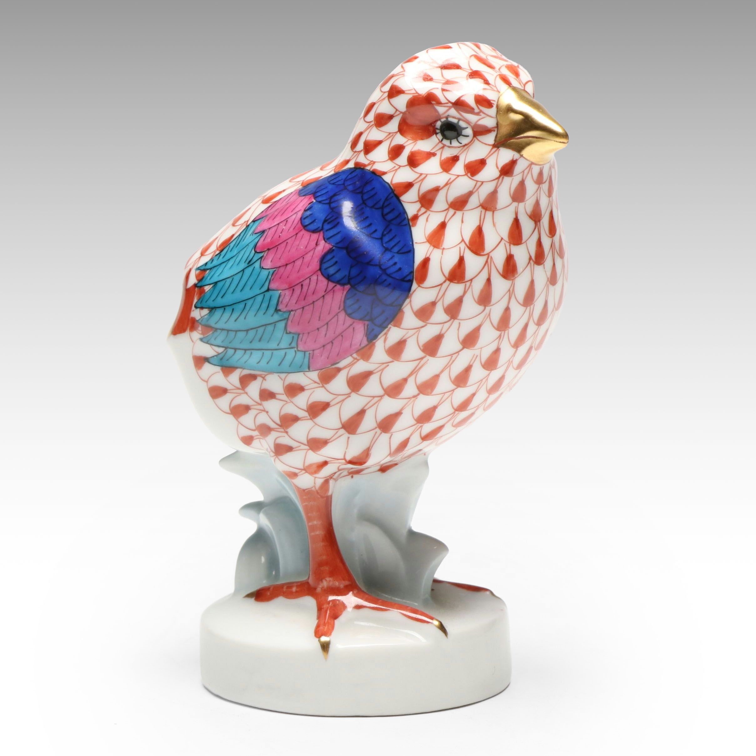 Herend Rust Fishnet with Gold "Chick" Porcelain Figurine