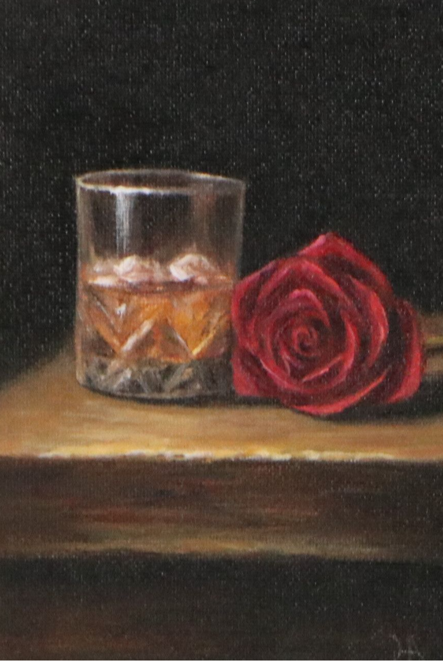 Houra H. Alghizzi Oil Painting "Bourbon and Rose," 2026
