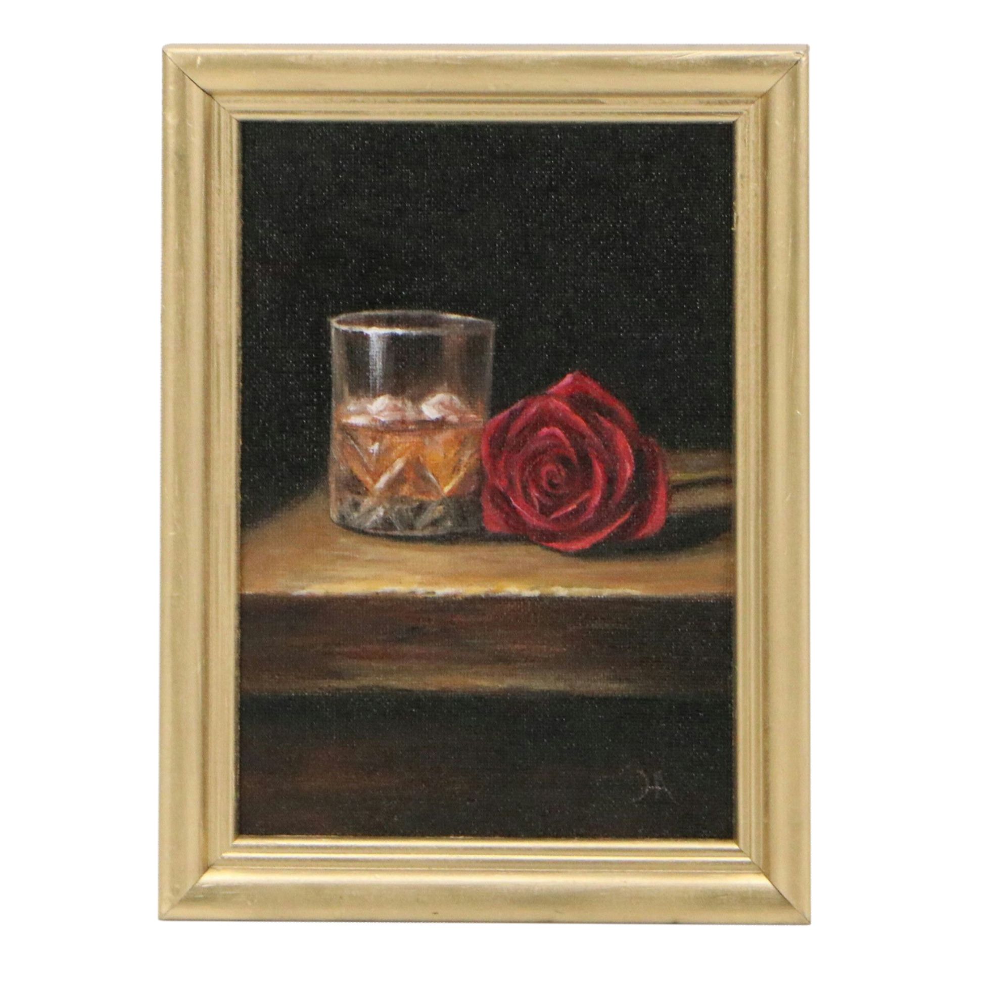 Houra H. Alghizzi Oil Painting "Bourbon and Rose," 2026