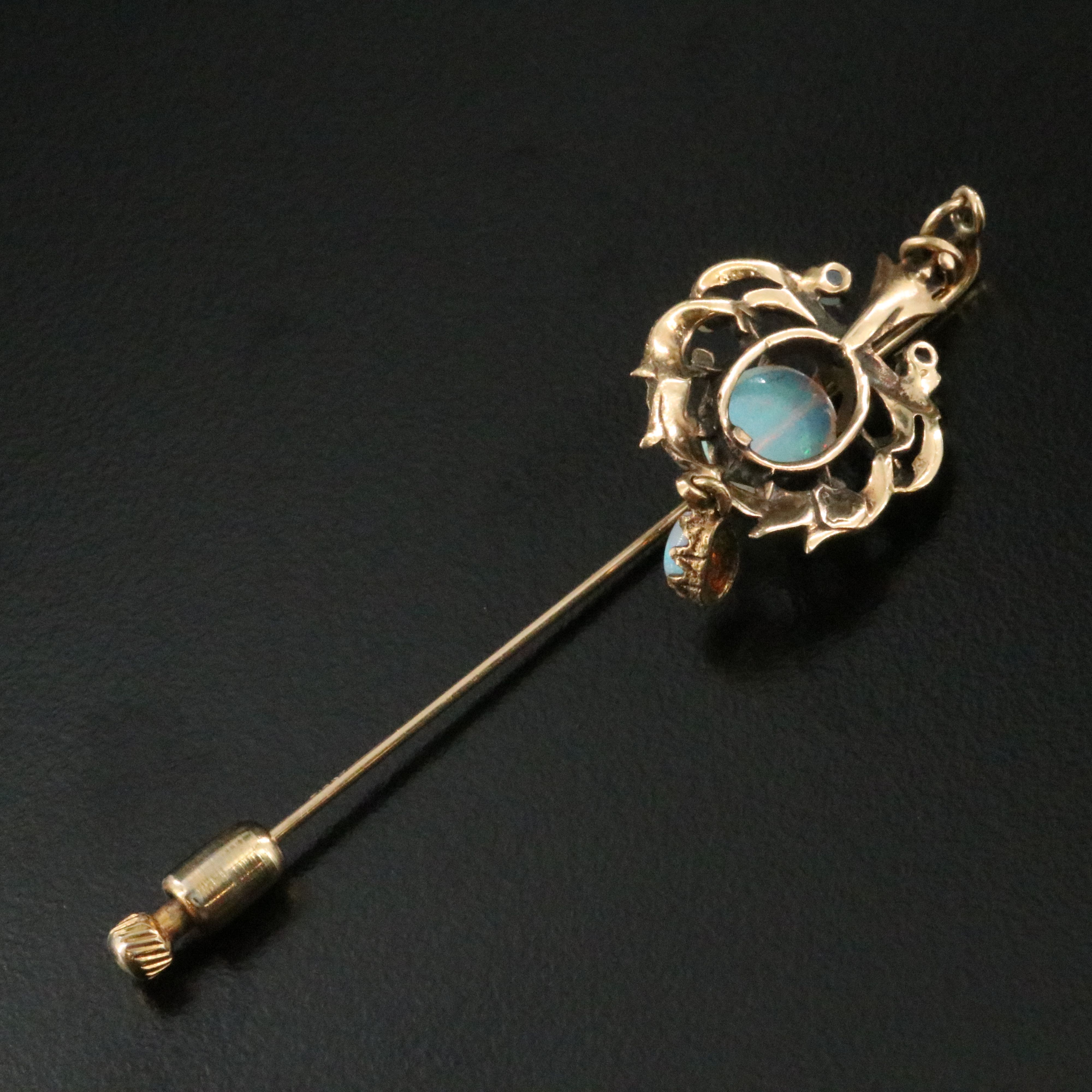 Art Nouveau 14K Opal and Seed Pearl Stickpin