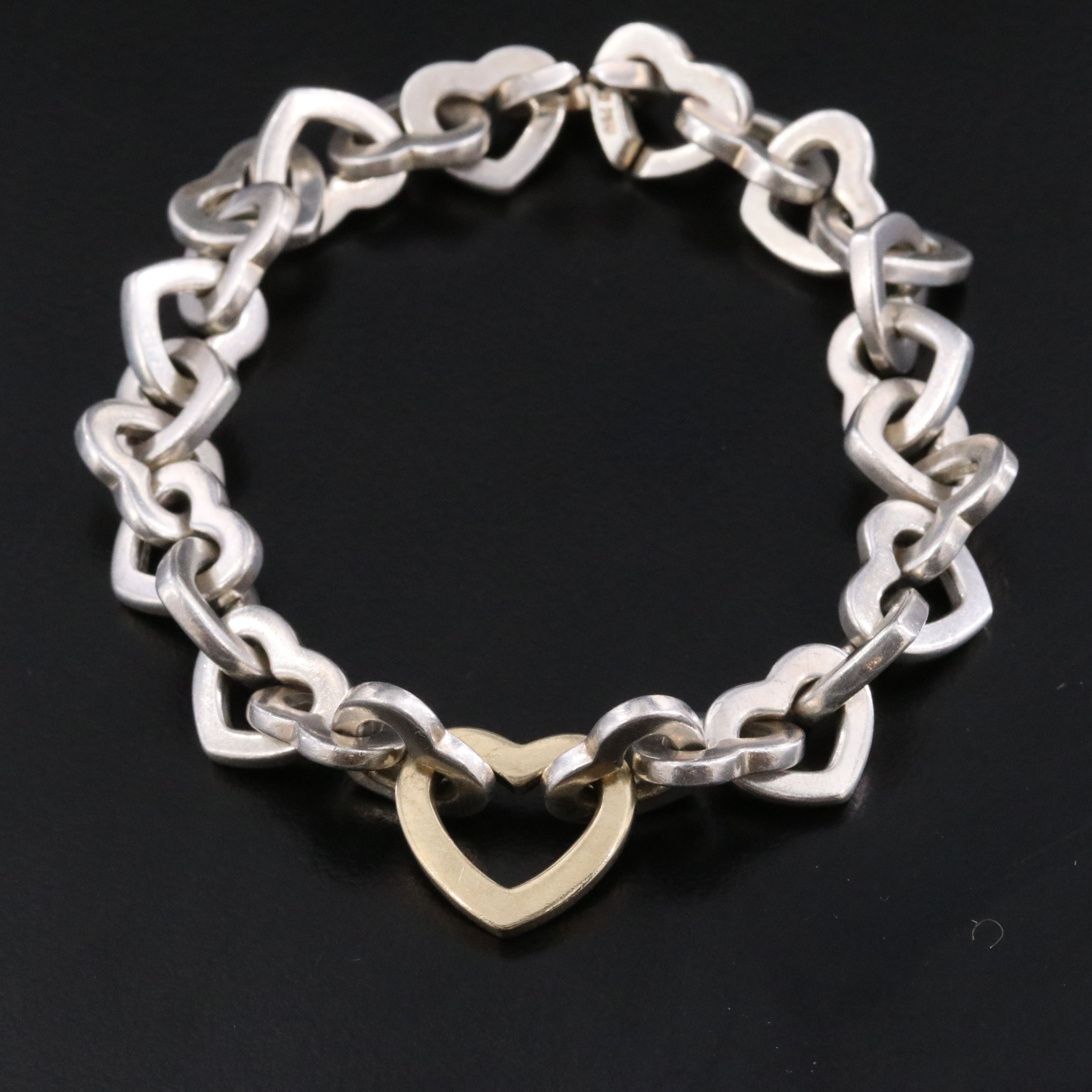 Tiffany & Co. Sterling and 18K Heart Link Bracelet