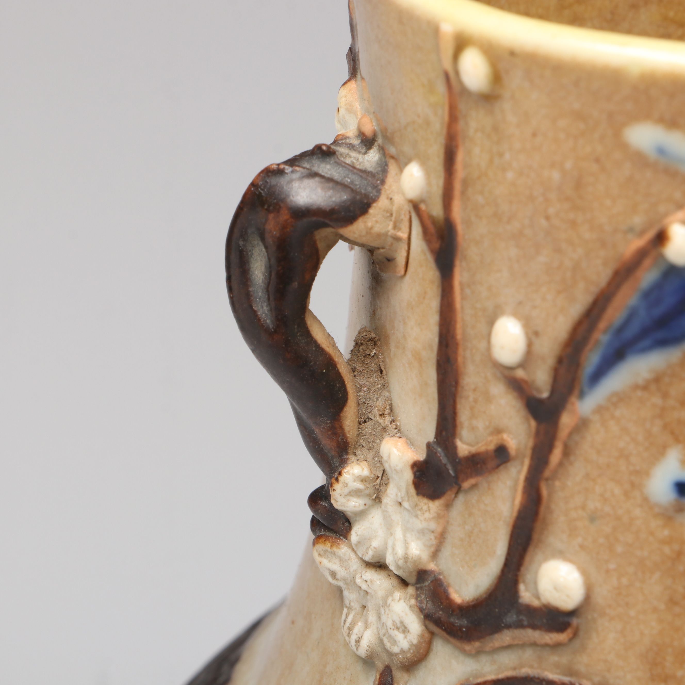 Chinese Blue and Brown Glazed Ceramic Vase with Bird Motifs