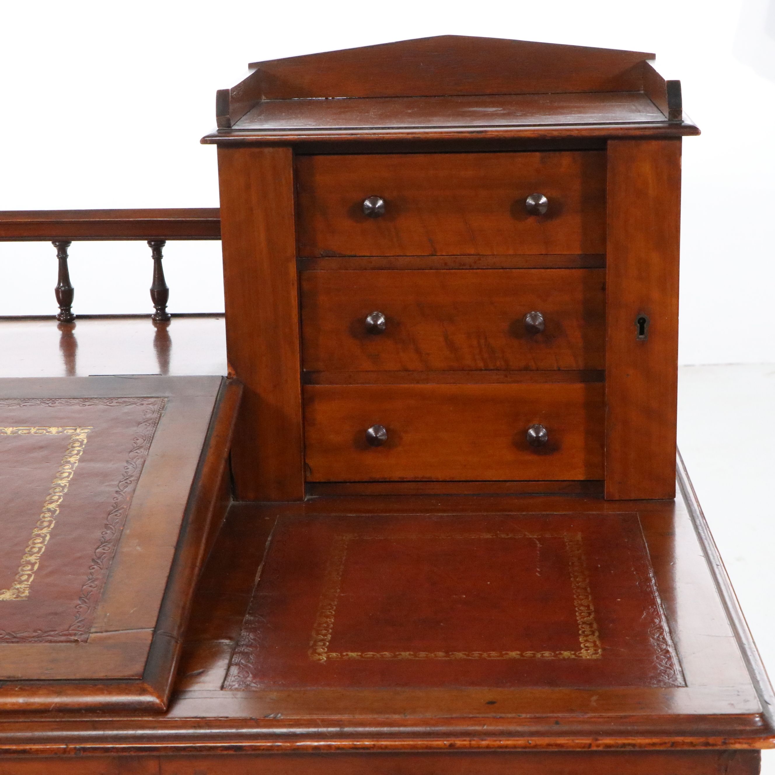 English Victorian Mahogany Dickens Desk with Angled Leather Writing Surface
