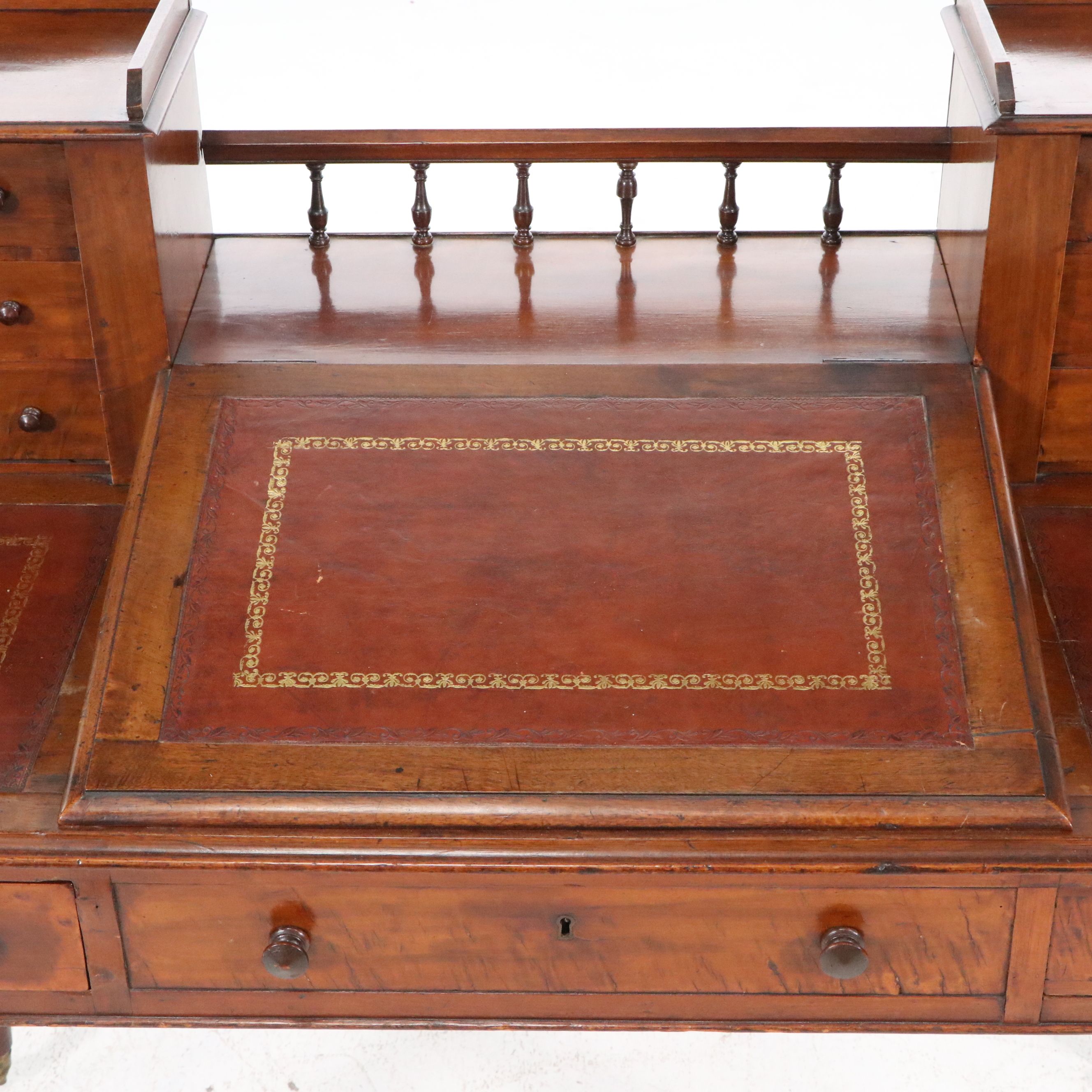 English Victorian Mahogany Dickens Desk with Angled Leather Writing Surface
