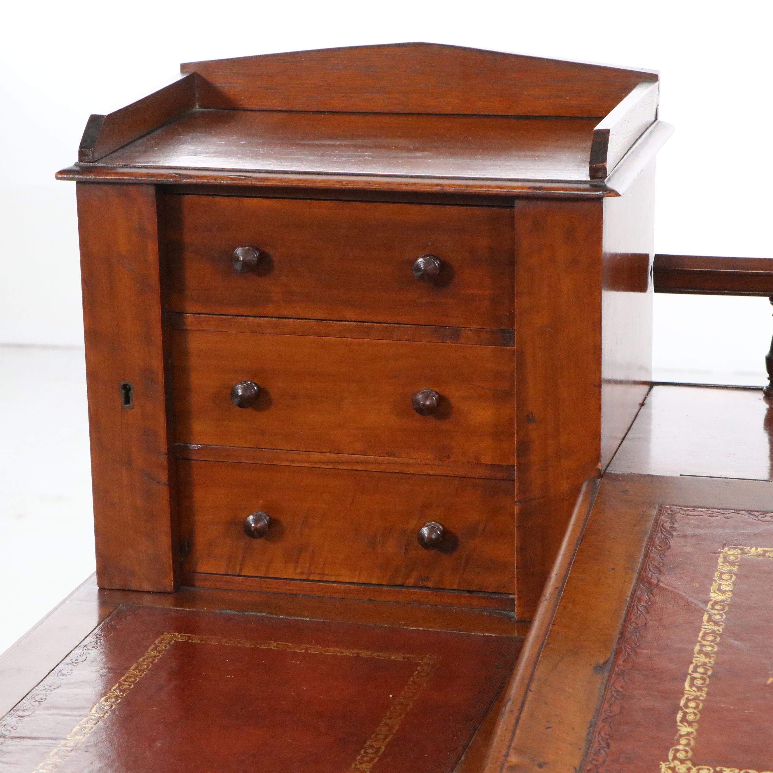 English Victorian Mahogany Dickens Desk with Angled Leather Writing Surface