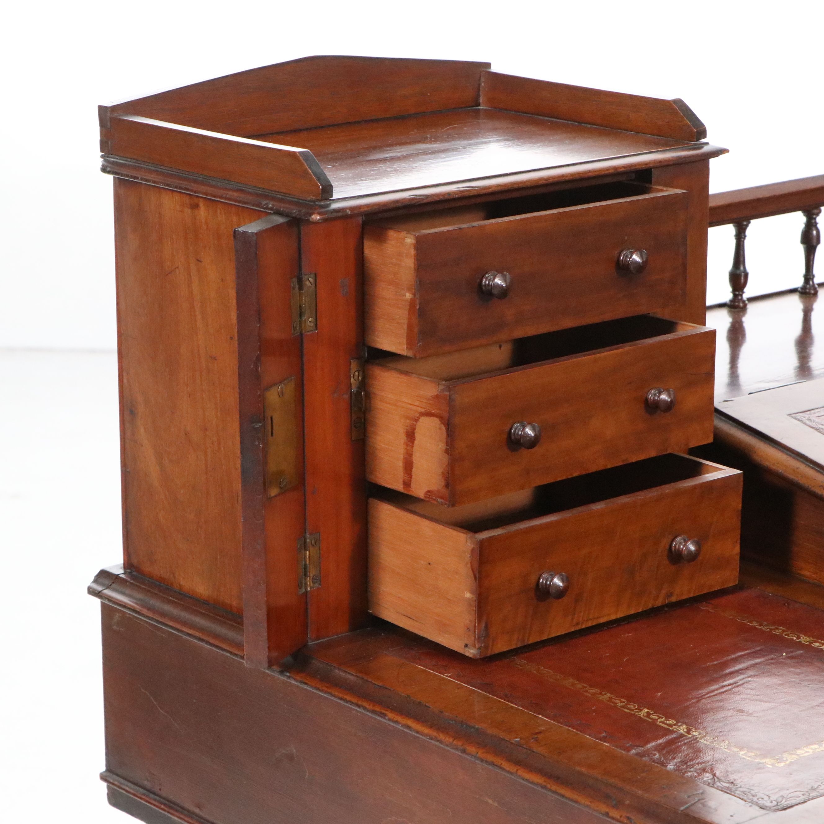 English Victorian Mahogany Dickens Desk with Angled Leather Writing Surface