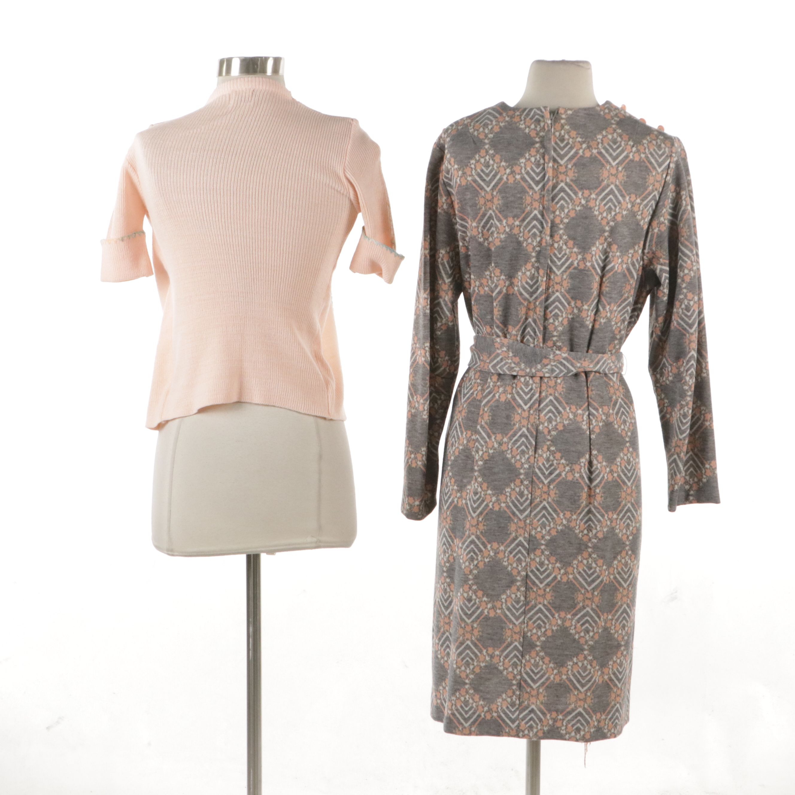 Lady Laura Printed Shift Dress and Tiffany Manor Pink Knit Top