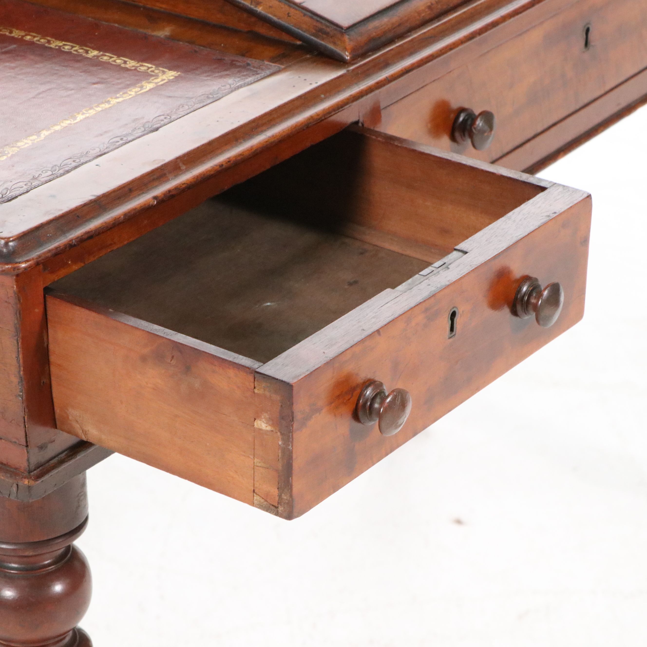 English Victorian Mahogany Dickens Desk with Angled Leather Writing Surface