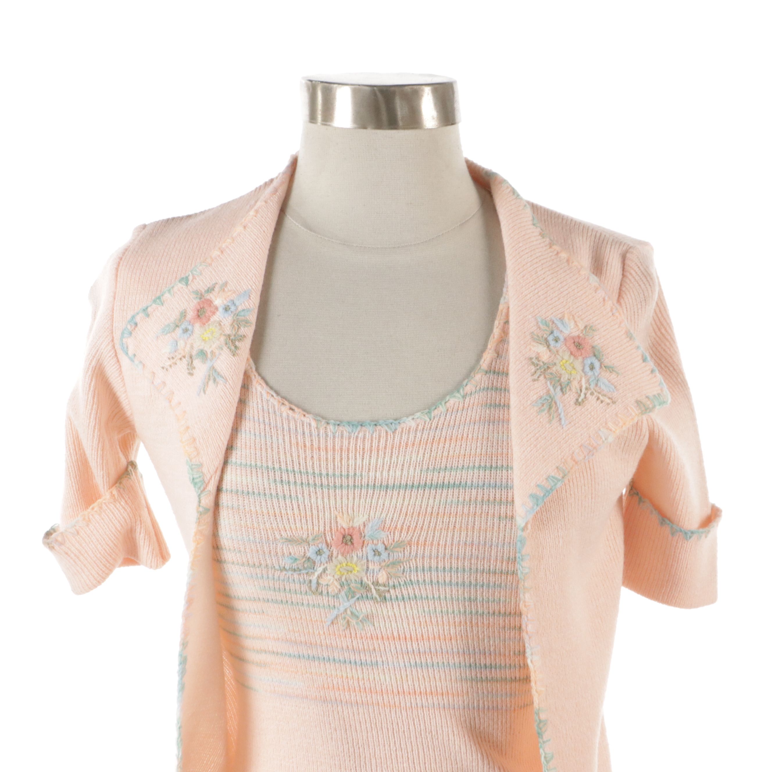 Lady Laura Printed Shift Dress and Tiffany Manor Pink Knit Top