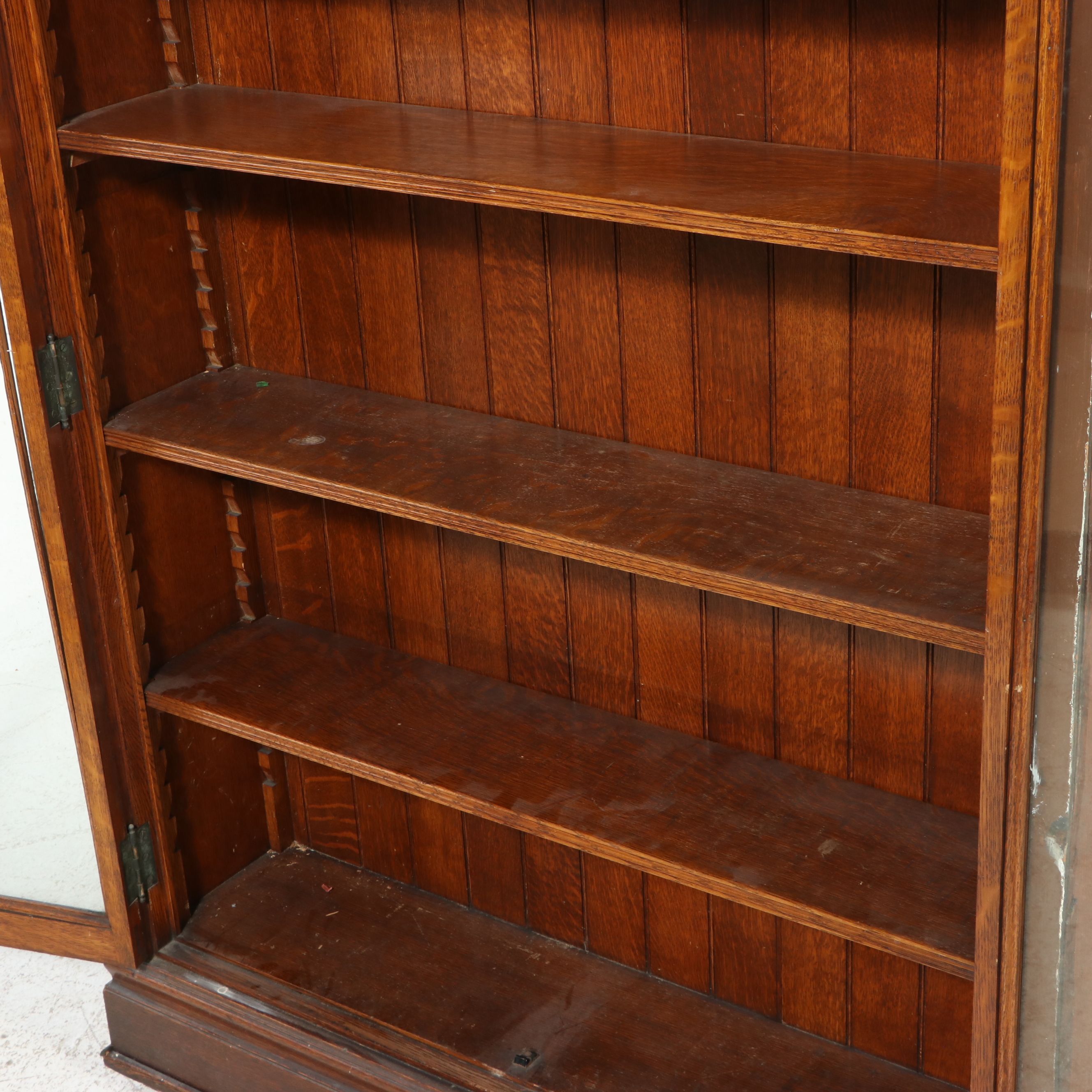 American Oak Arts & Crafts Style Glass Front Bookcase, Early 20th Century