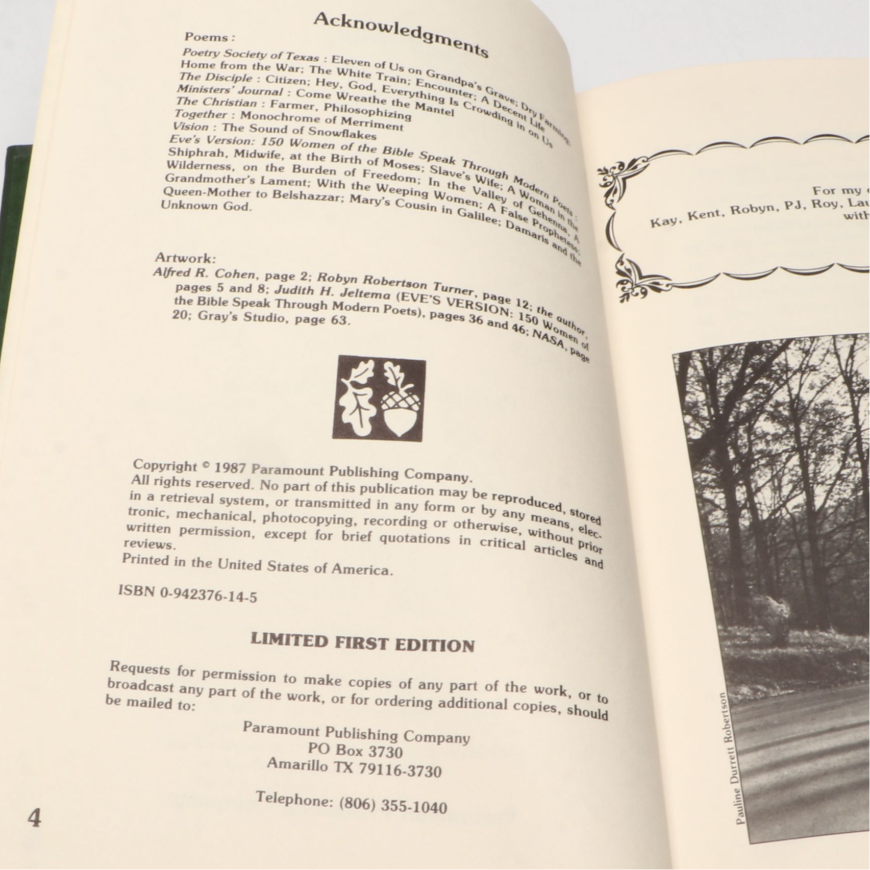 Signed "Field Notes" and Other Poetry Book by Pauline Durrett Robertson, 1988