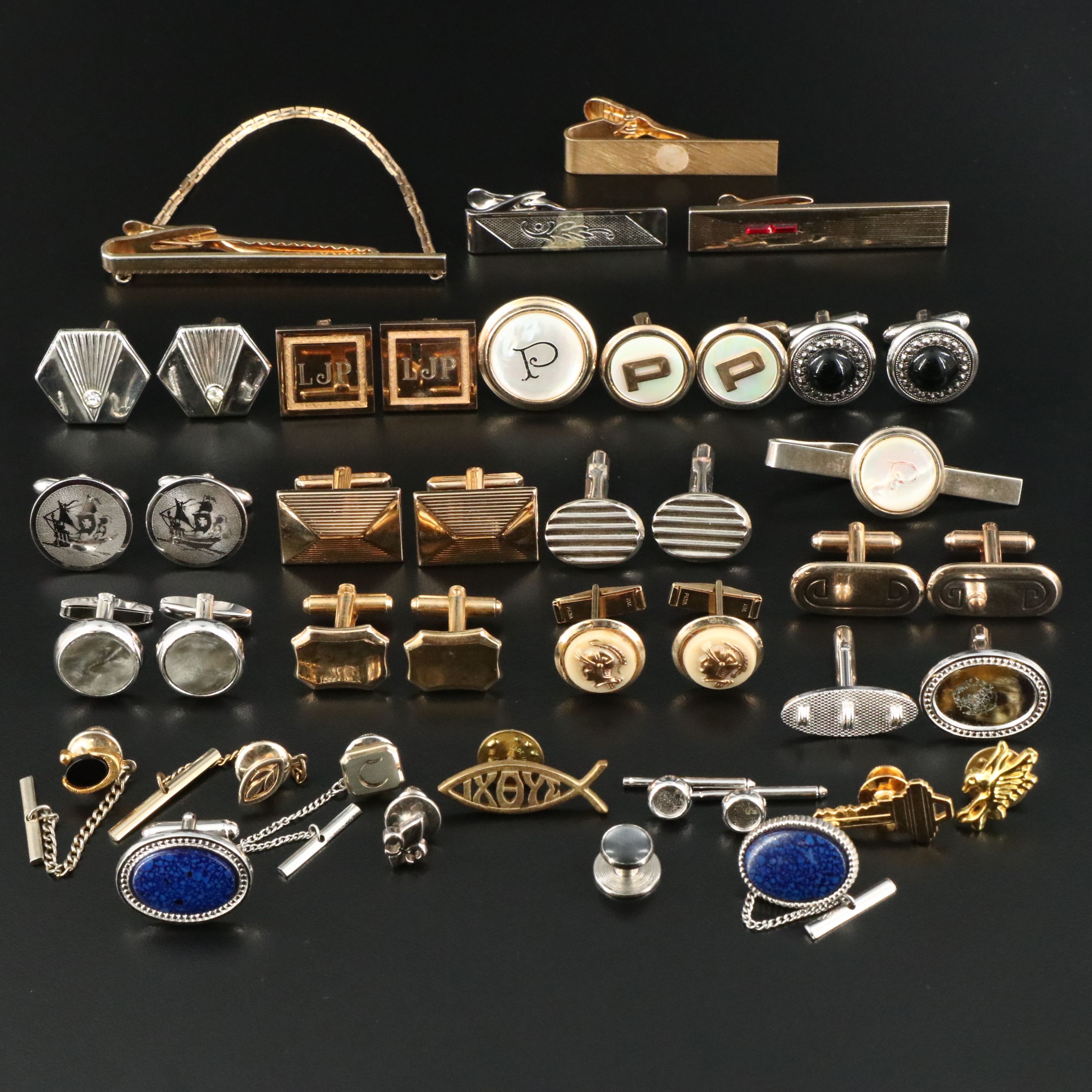 Black Onyx and Mother-of-Pearl in Vintage Men's Accessory Collection