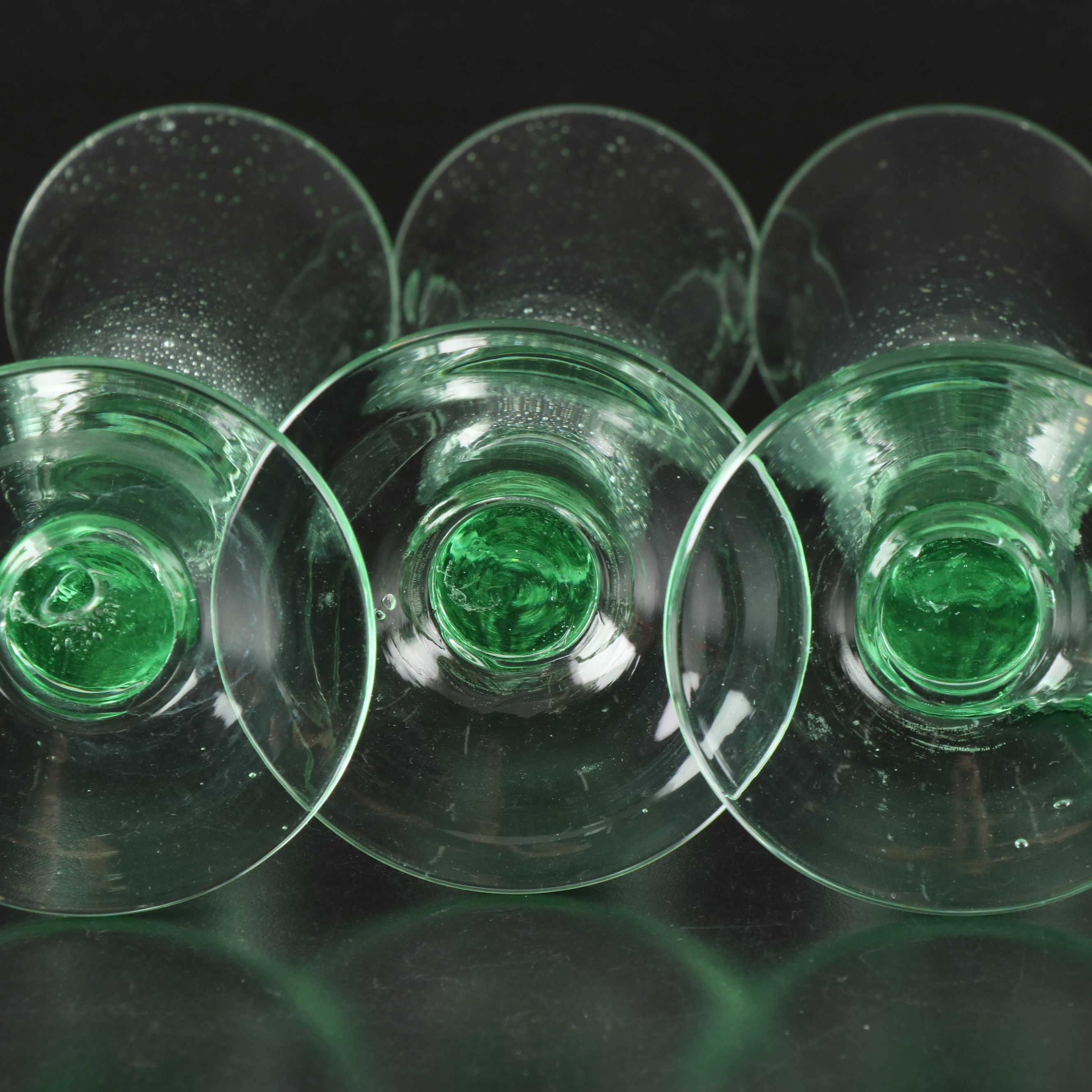 Seeded Green Glass Champagne Flutes
