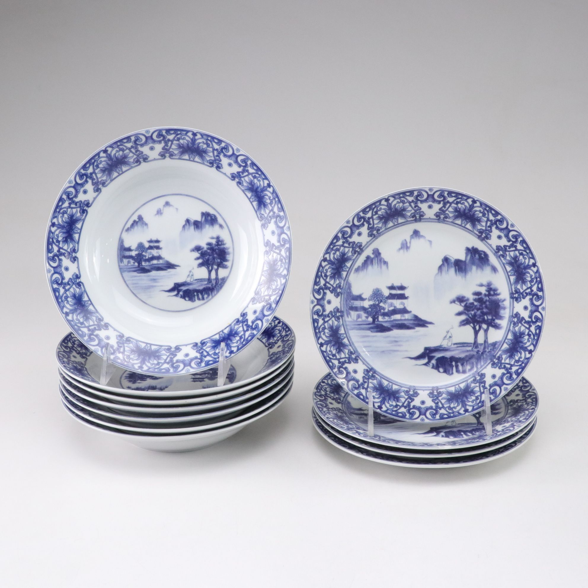 Chinese "Canton Blue" Dinnerware Collection with Serving Pieces