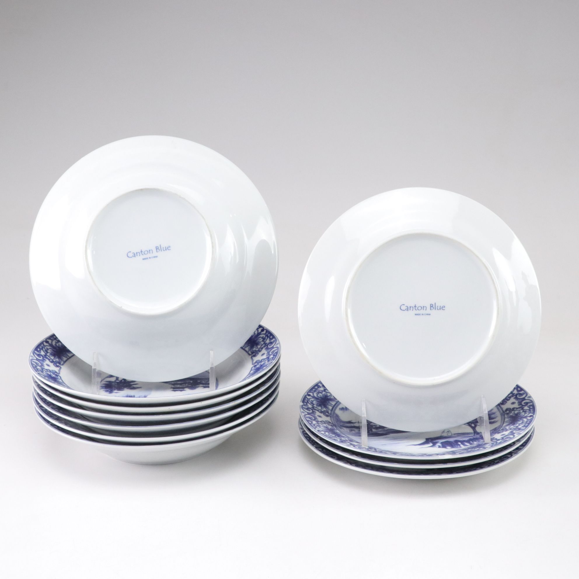 Chinese "Canton Blue" Dinnerware Collection with Serving Pieces