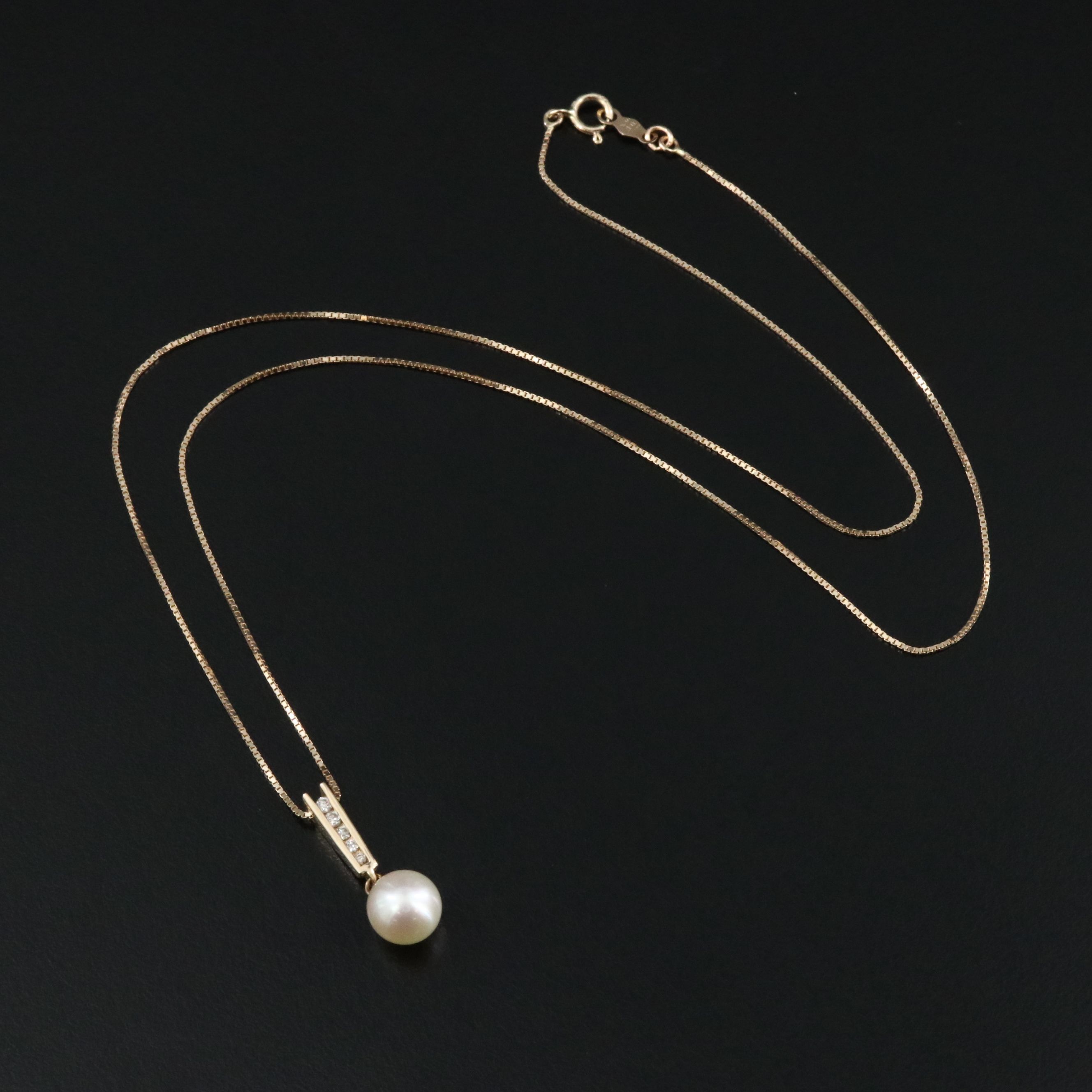 14K Pearl and Diamond Pendant Necklace