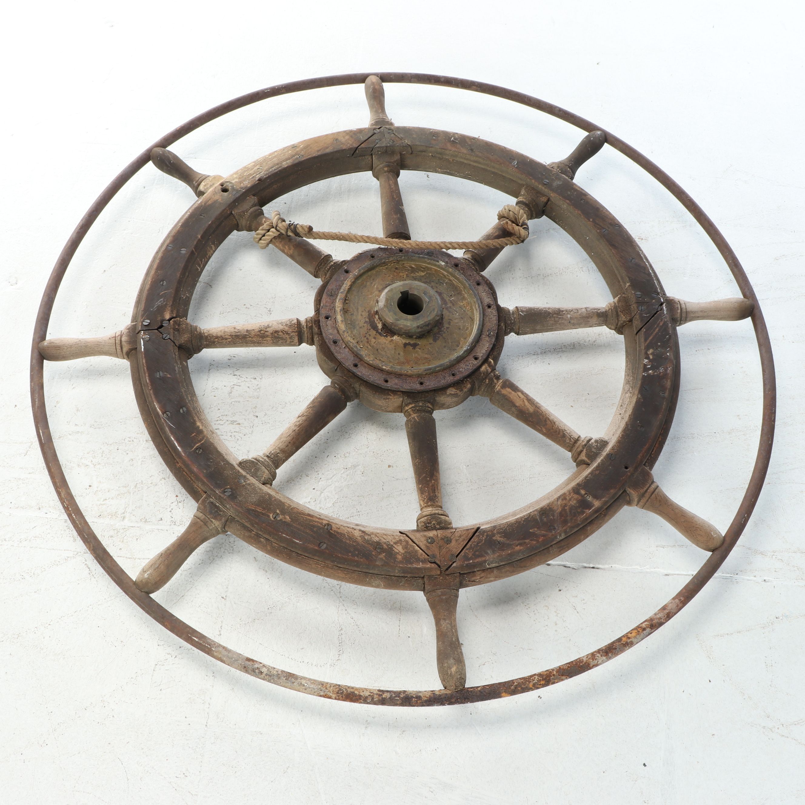 Wood and Metal Ship Captain's Wheel