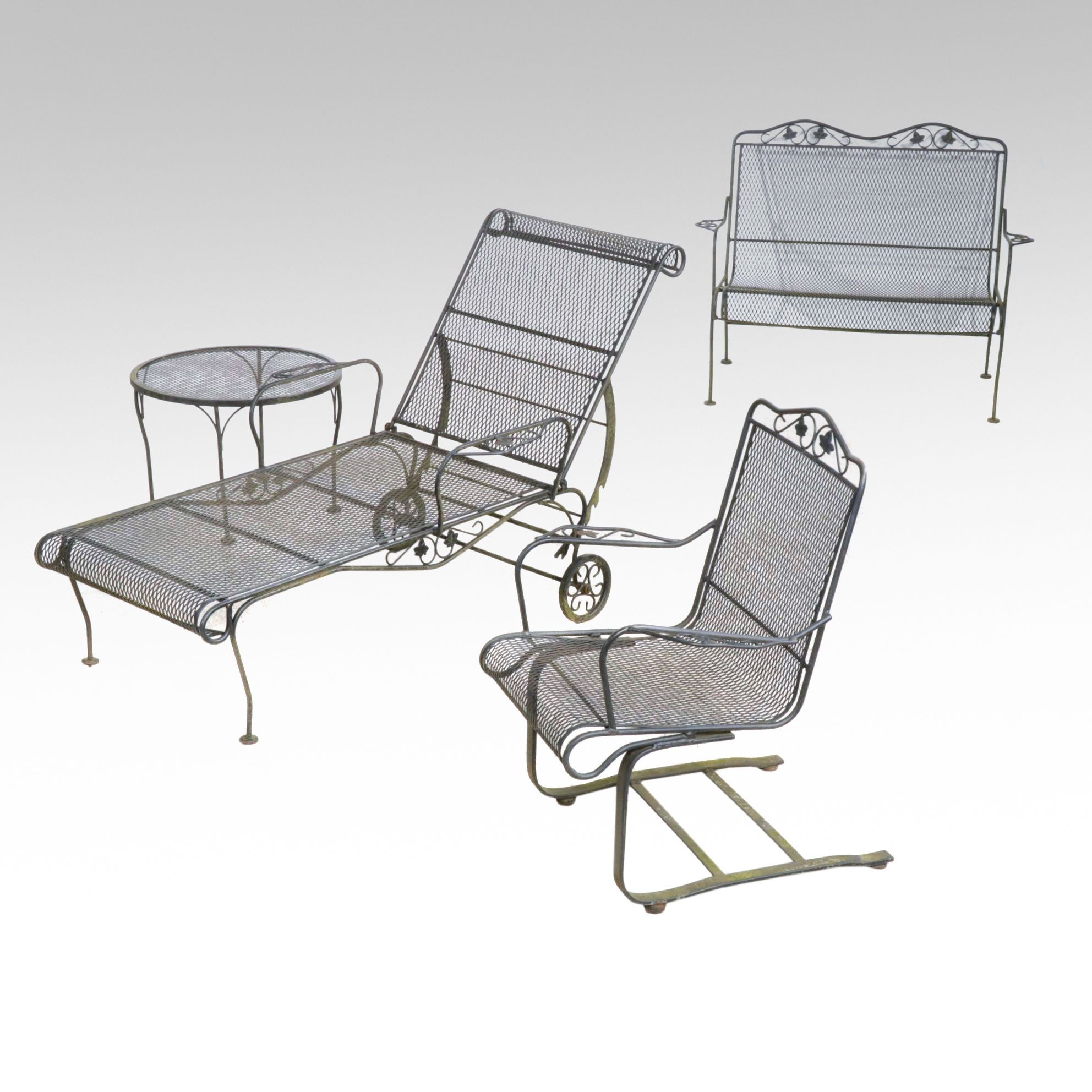 Metal Mesh Patio Furniture with Chaise, Loveseat, Rocker, and Side Table
