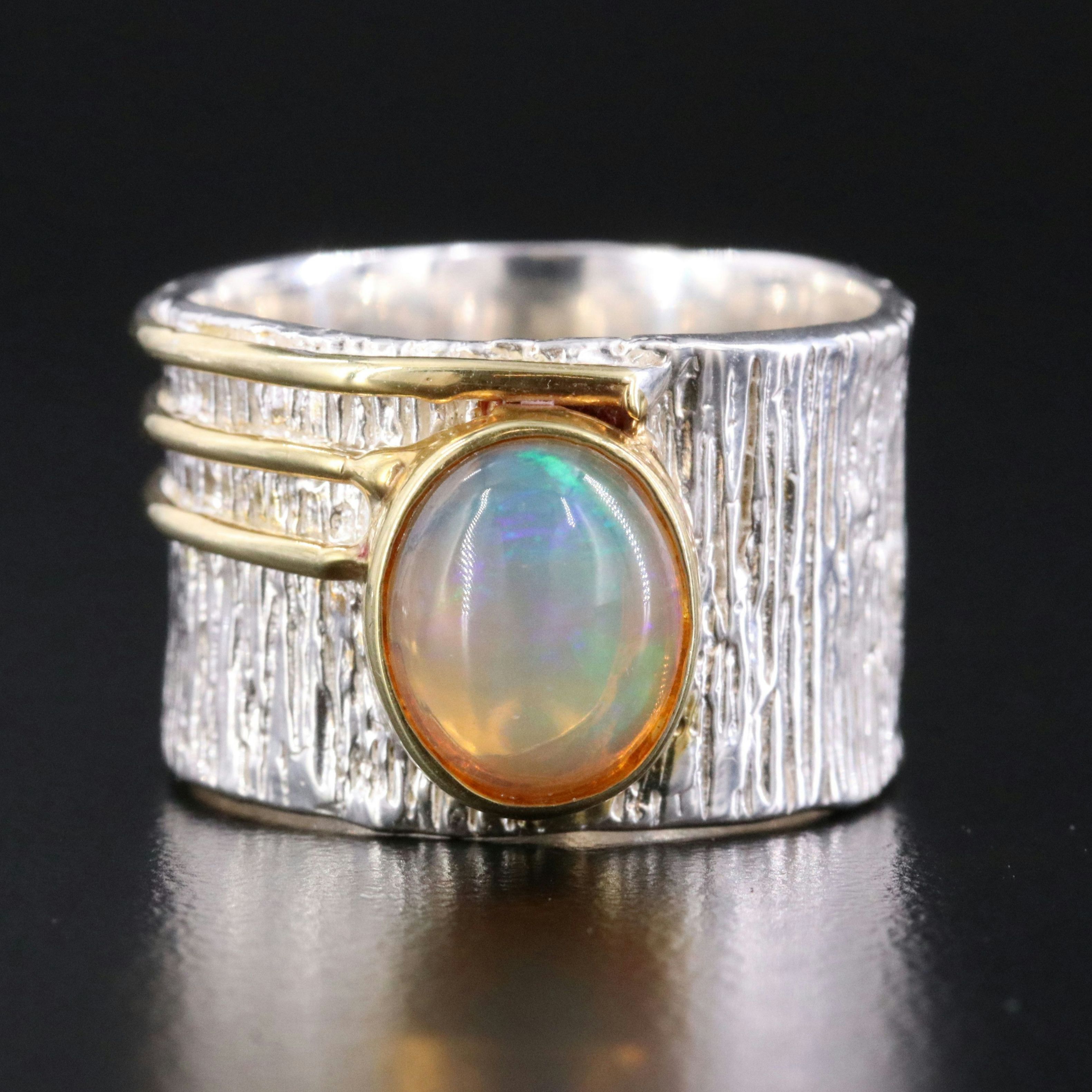 Sterling Opal Wide Band