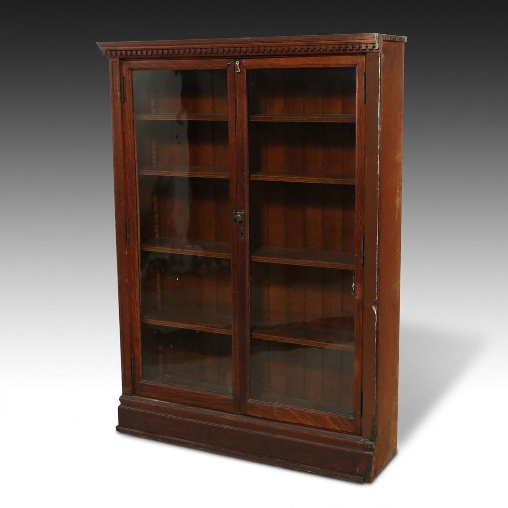 American Oak Arts & Crafts Style Glass Front Bookcase, Early 20th Century