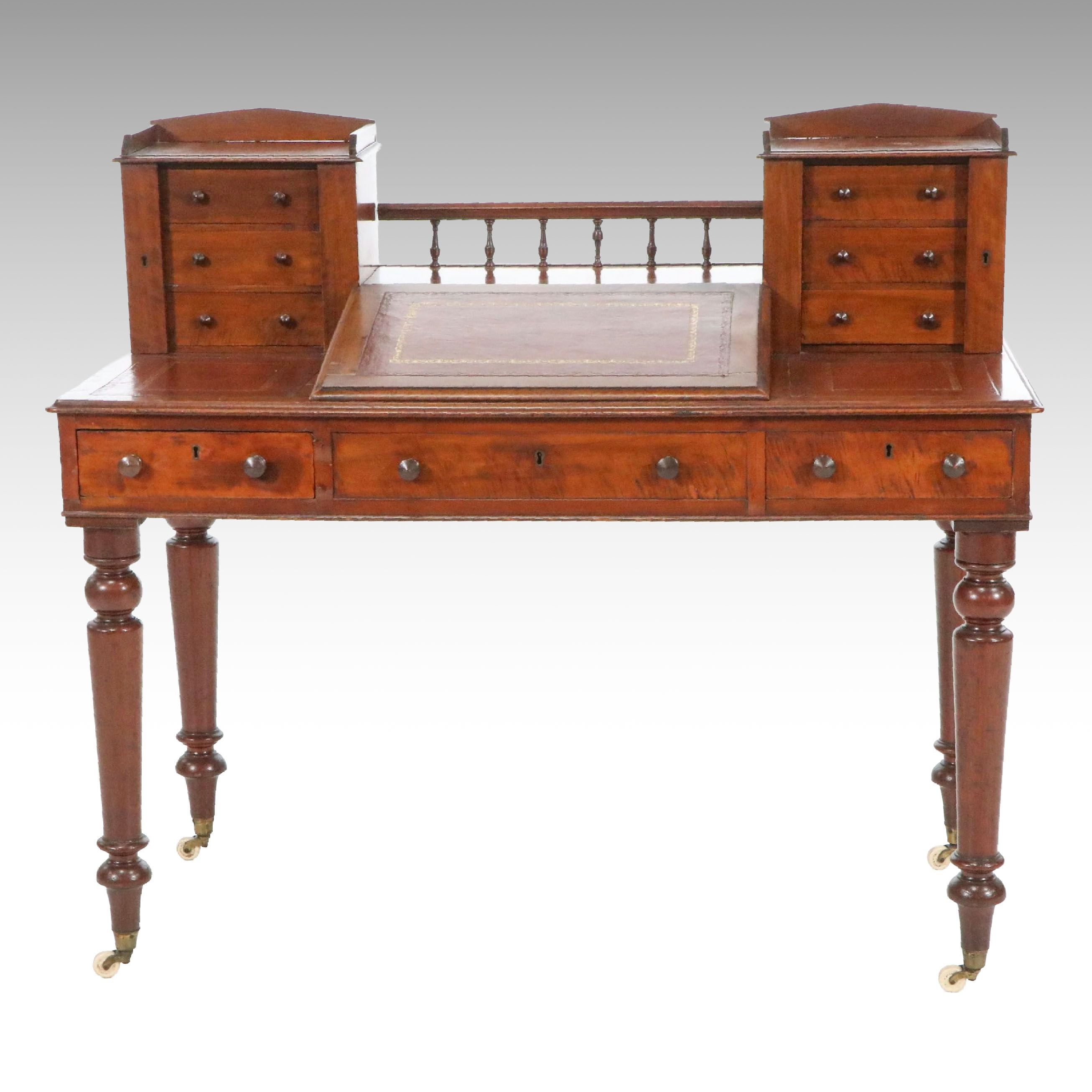 English Victorian Mahogany Dickens Desk with Angled Leather Writing Surface