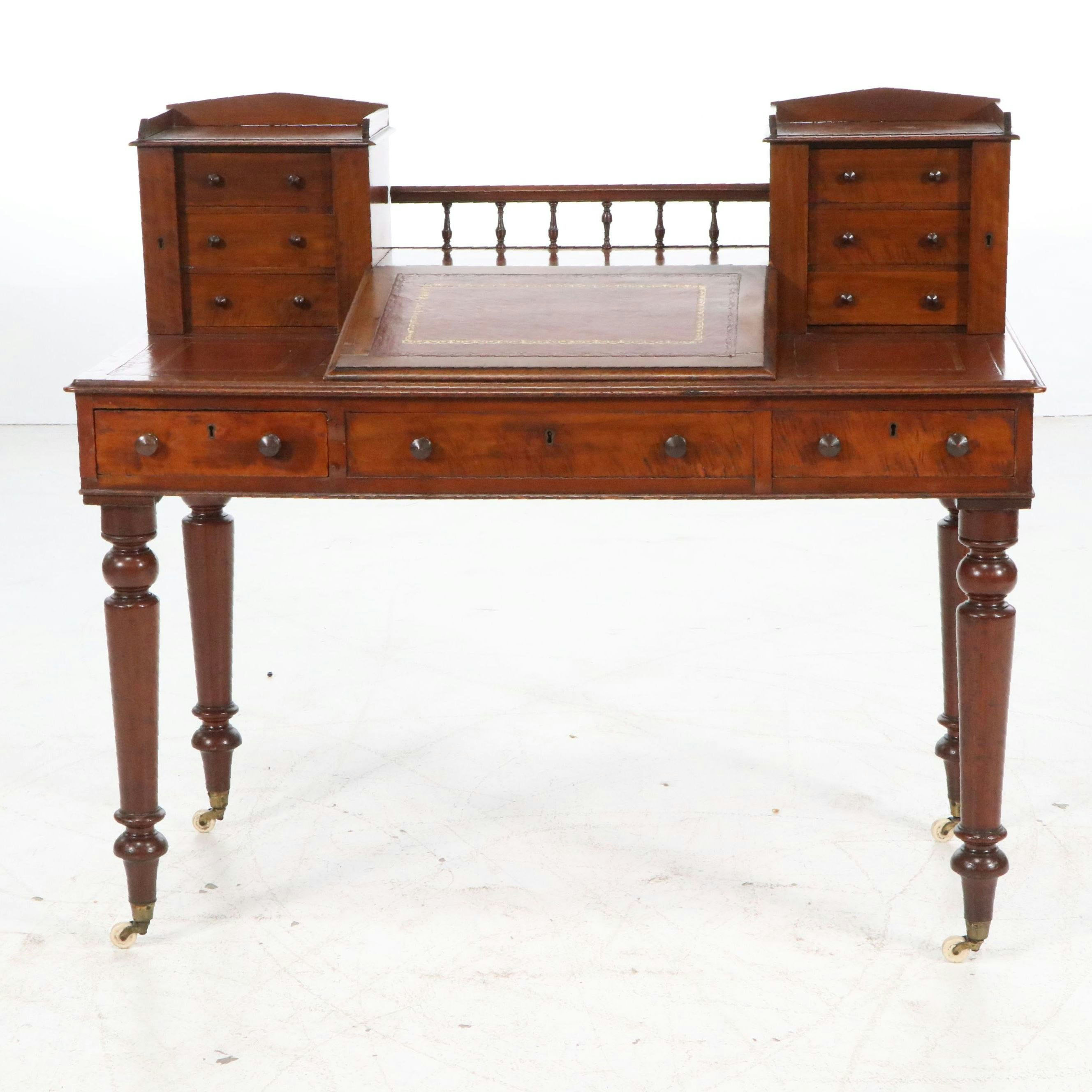 English Victorian Mahogany Dickens Desk with Angled Leather Writing Surface