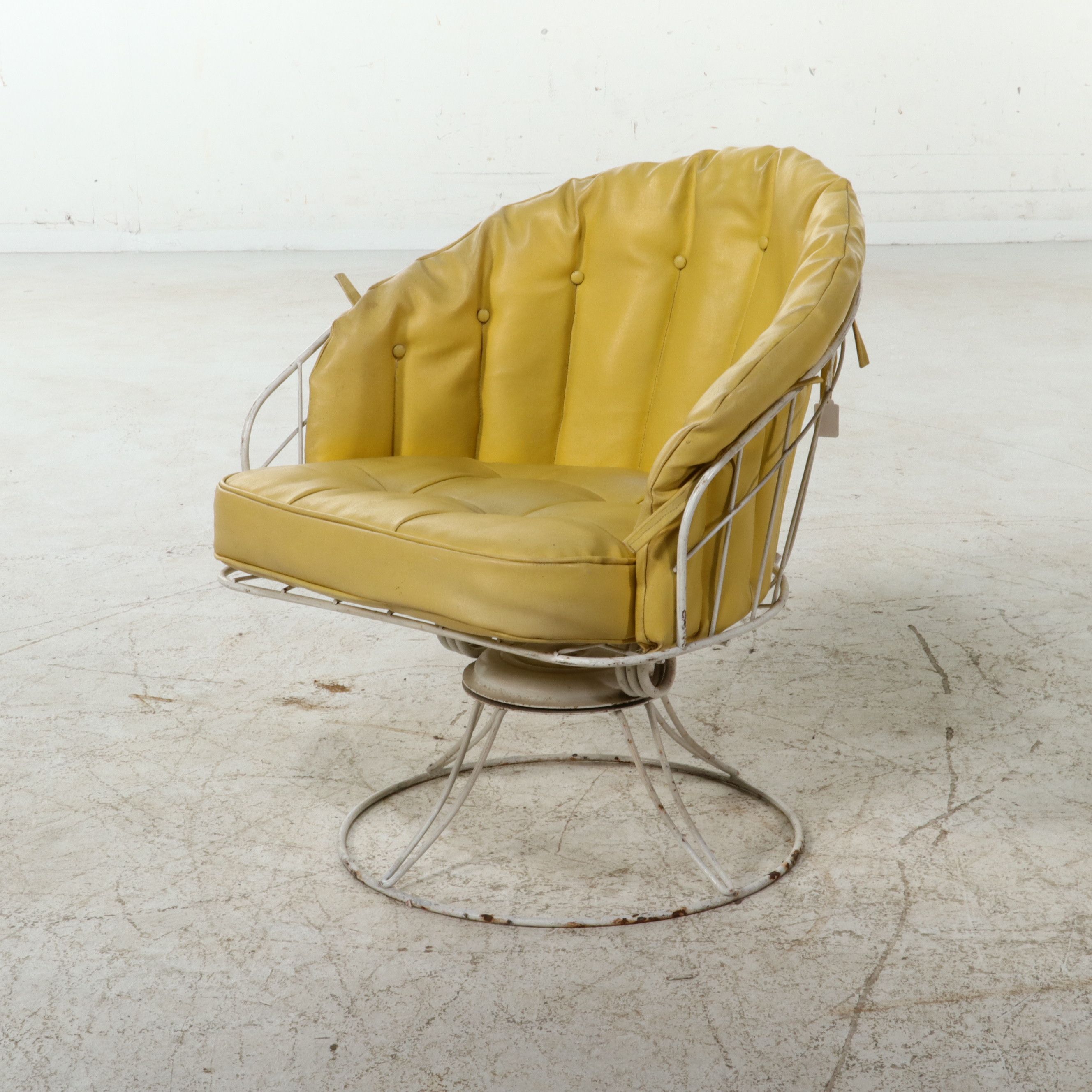 Pair of Mid Century Modern Swivel Hoop Chairs with Vinyl Cushions