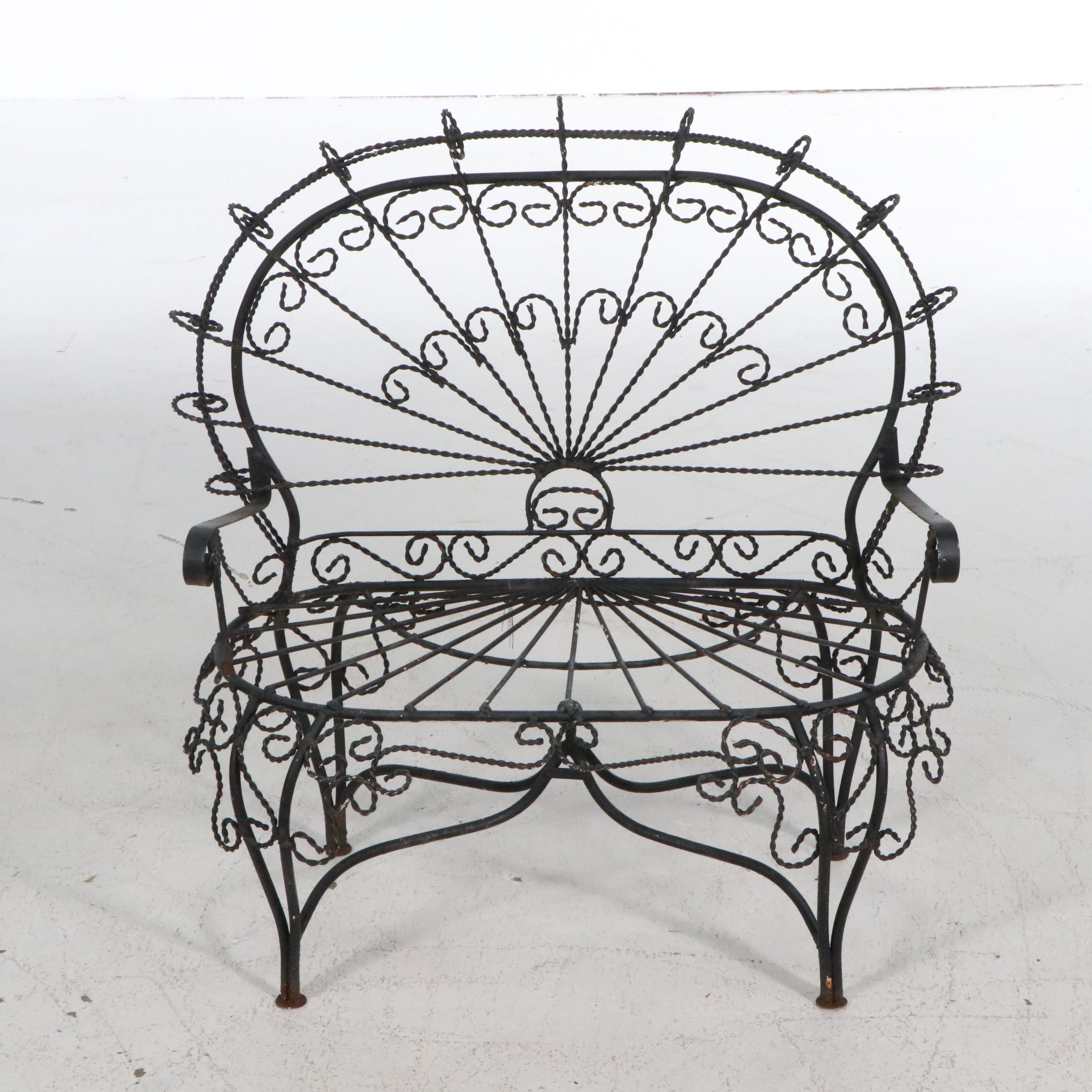 Three-Piece Victorian Style Wrought Iron Peacock Patio Set, 20th Century