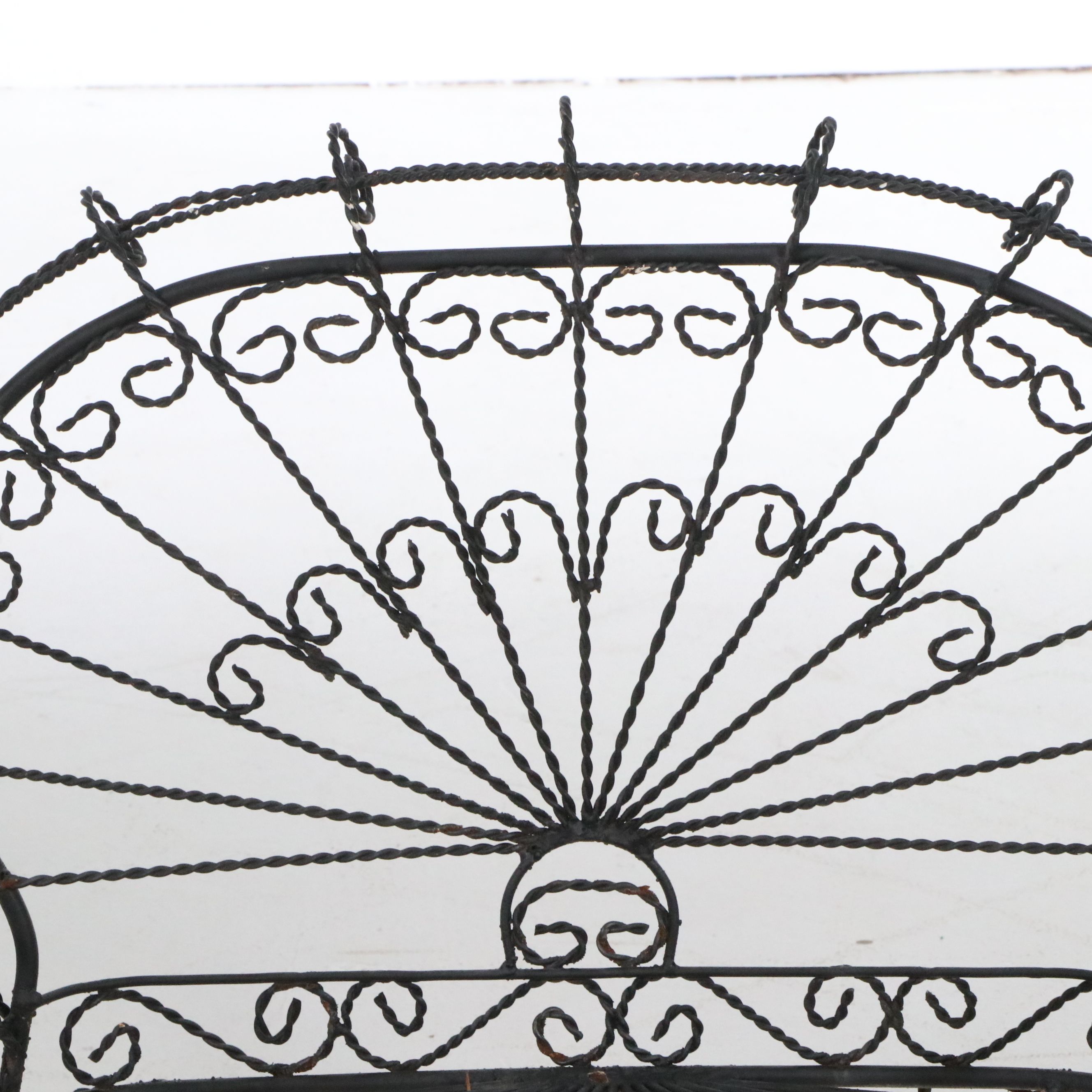 Three-Piece Victorian Style Wrought Iron Peacock Patio Set, 20th Century