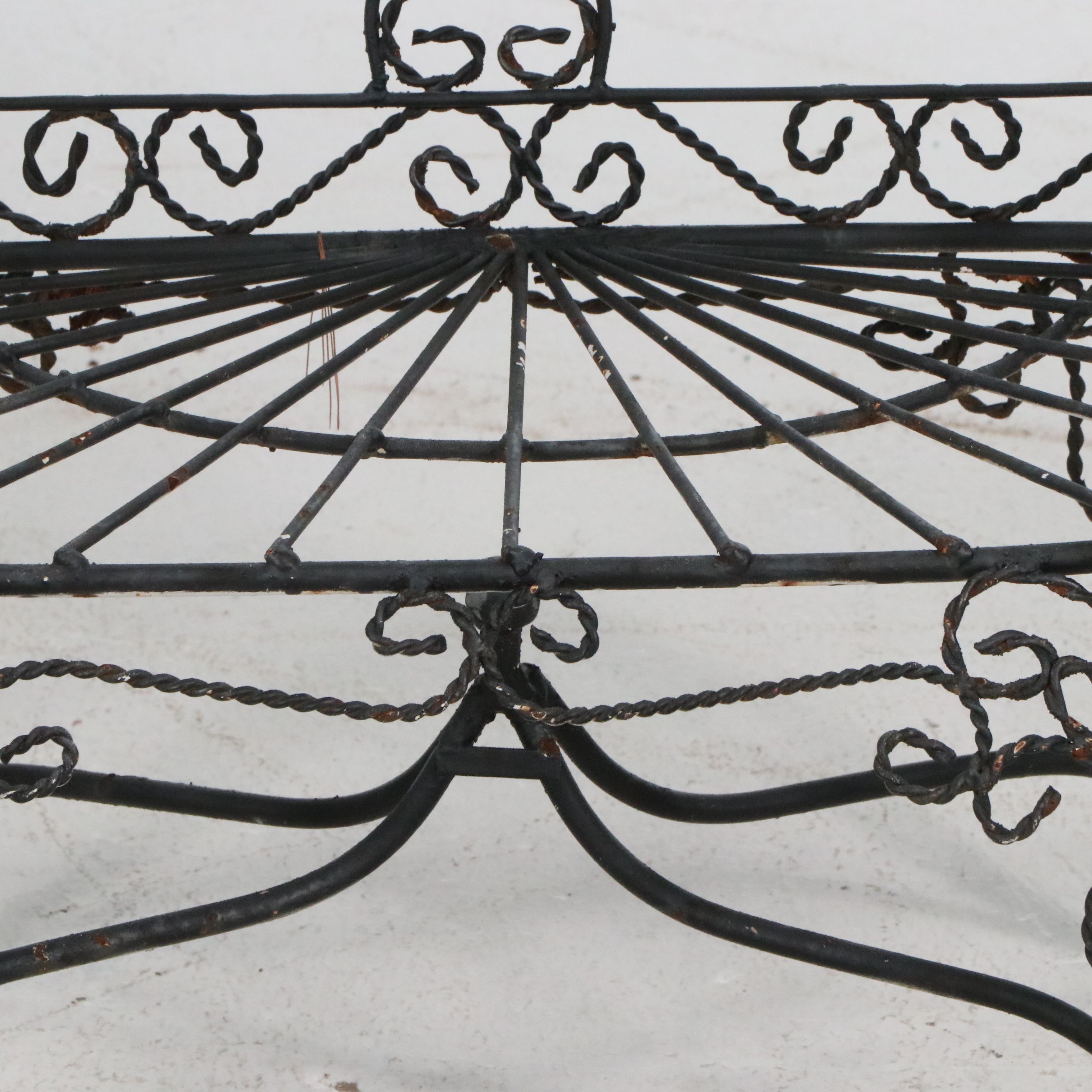 Three-Piece Victorian Style Wrought Iron Peacock Patio Set, 20th Century