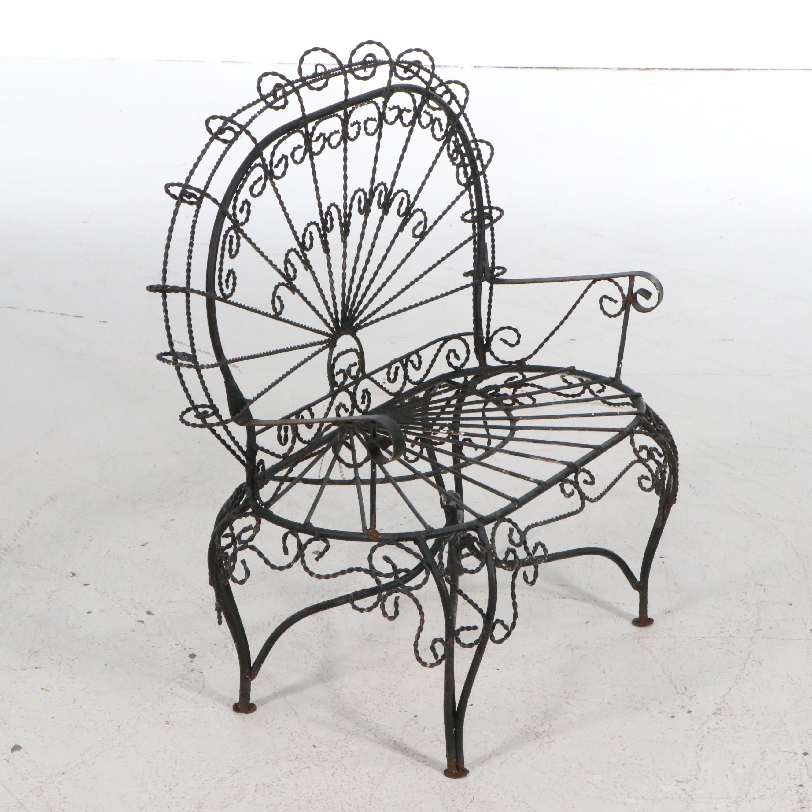 Three-Piece Victorian Style Wrought Iron Peacock Patio Set, 20th Century