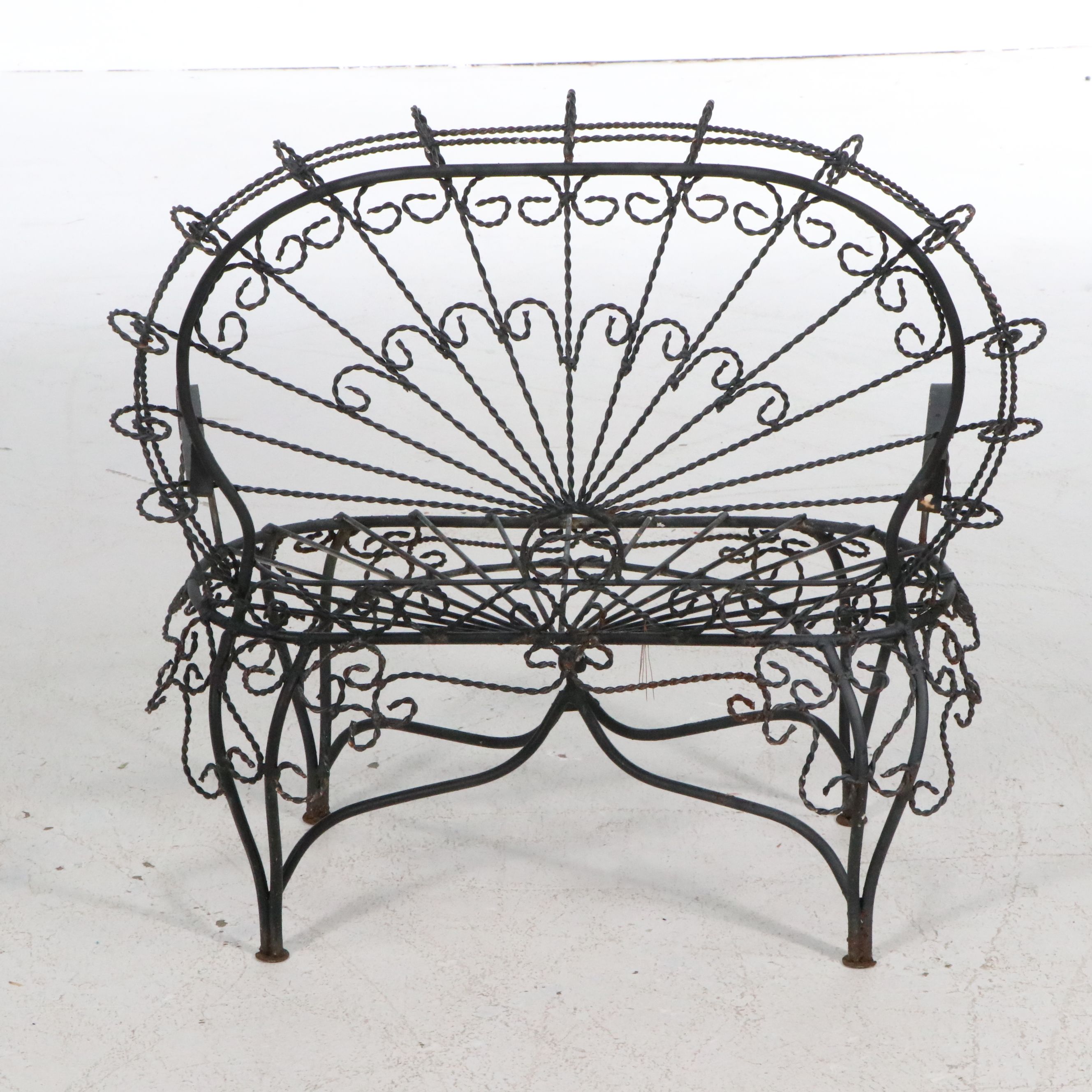 Three-Piece Victorian Style Wrought Iron Peacock Patio Set, 20th Century
