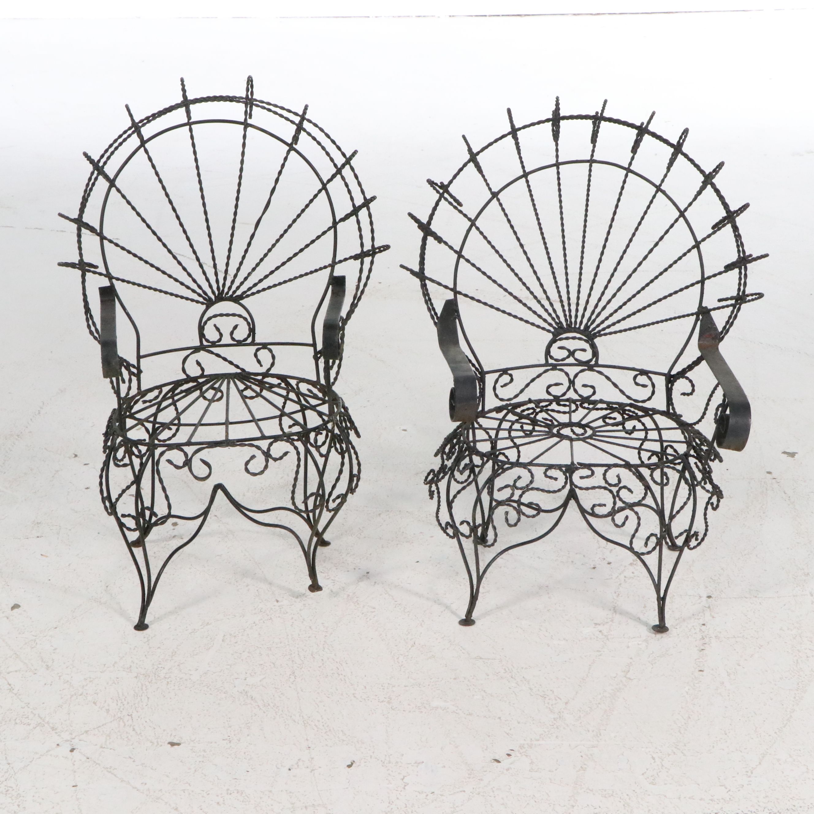 Three-Piece Victorian Style Wrought Iron Peacock Patio Set, 20th Century