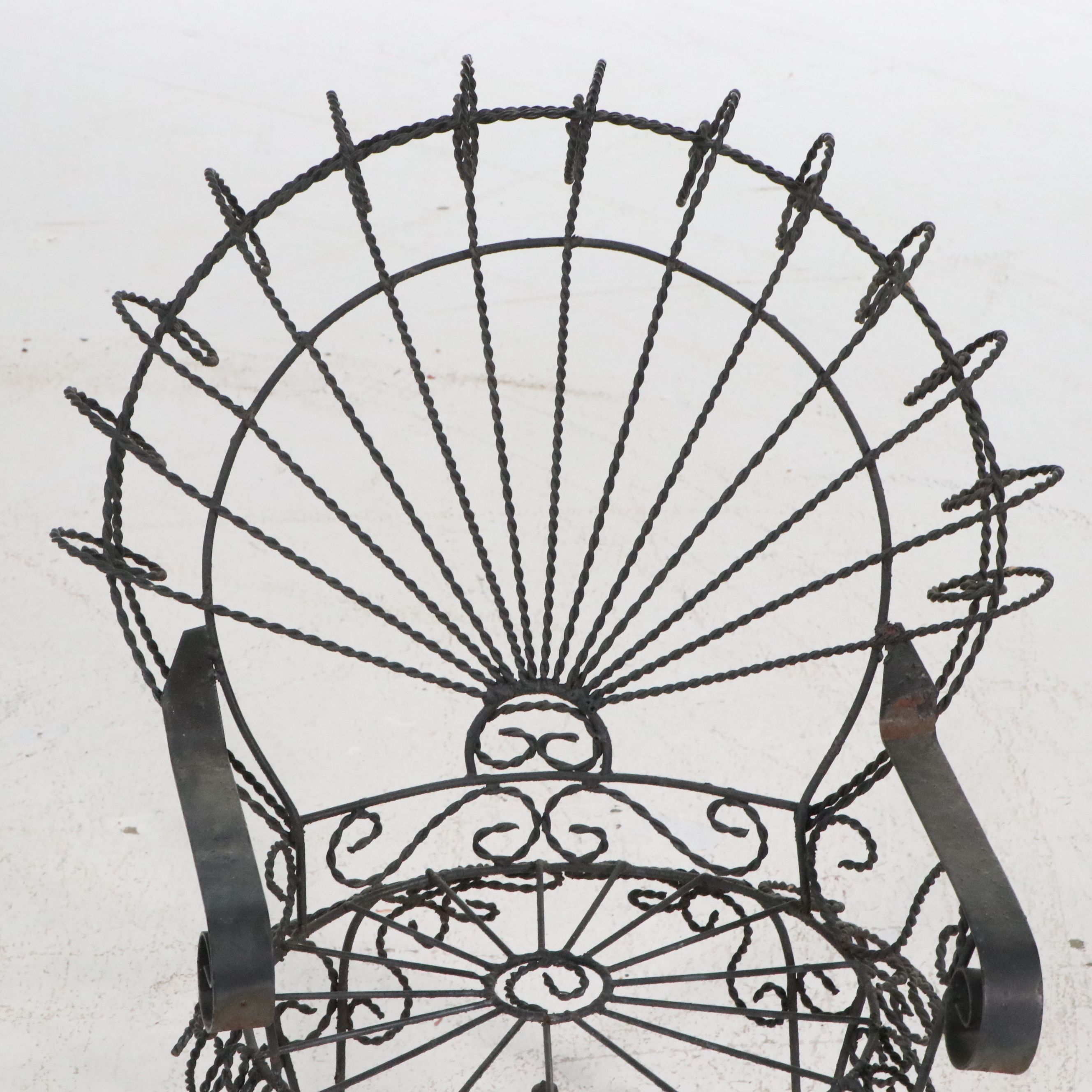 Three-Piece Victorian Style Wrought Iron Peacock Patio Set, 20th Century