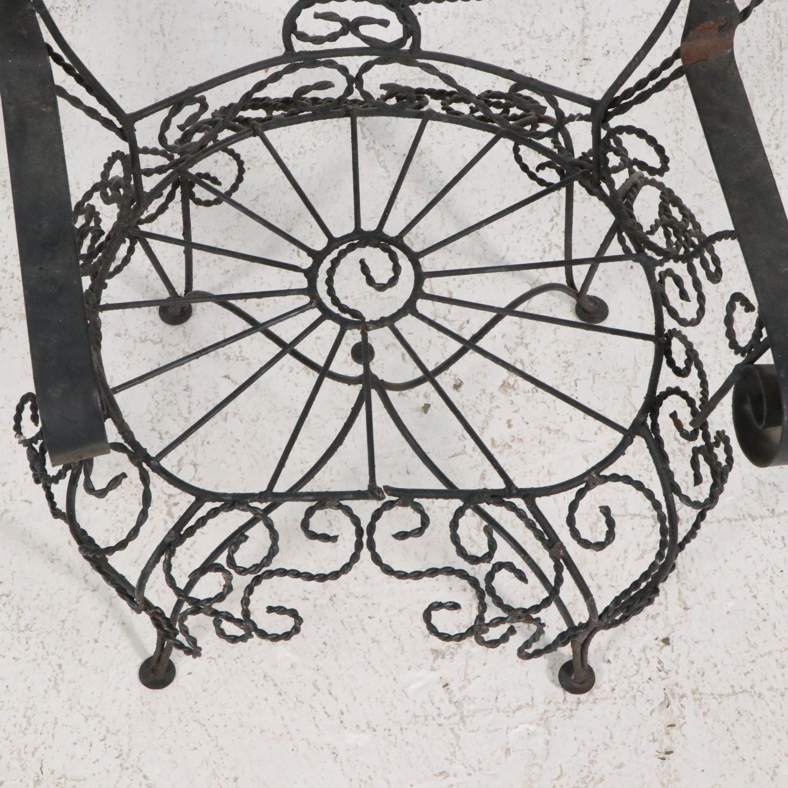Three-Piece Victorian Style Wrought Iron Peacock Patio Set, 20th Century