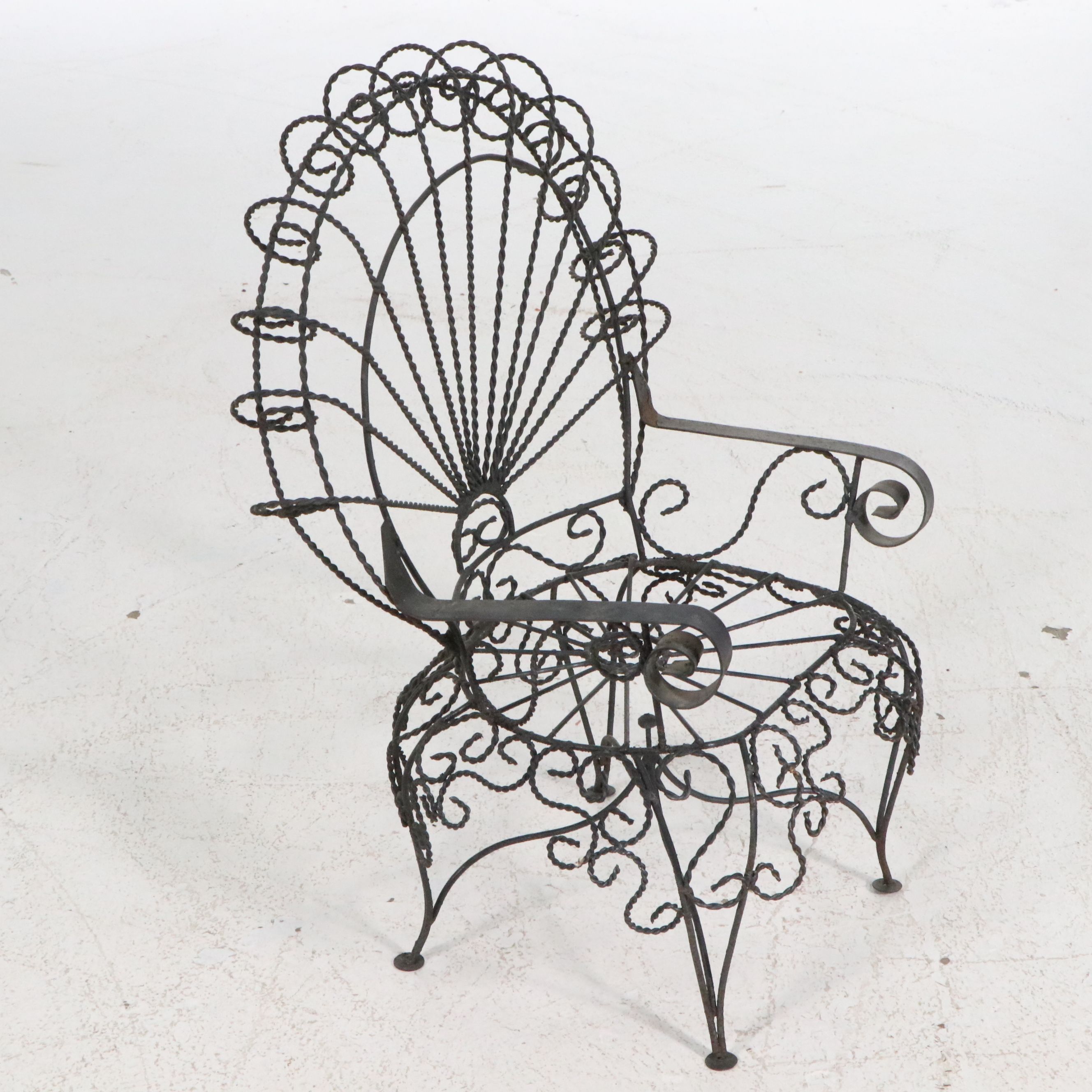 Three-Piece Victorian Style Wrought Iron Peacock Patio Set, 20th Century